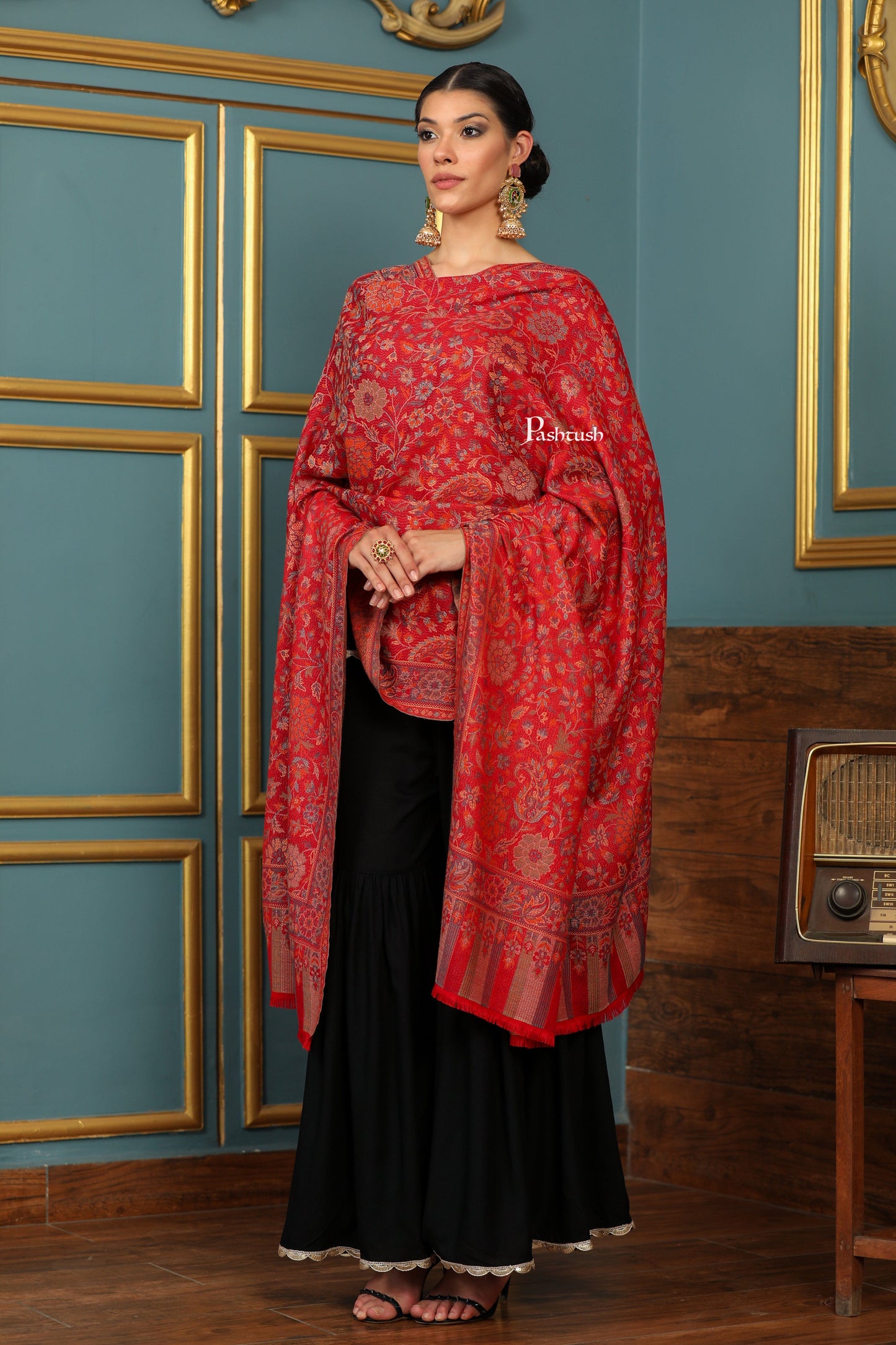 Pashtush India Womens Shawls Pashtush Womens Extra Soft Bamboo Shawl, Paisley Design, Red