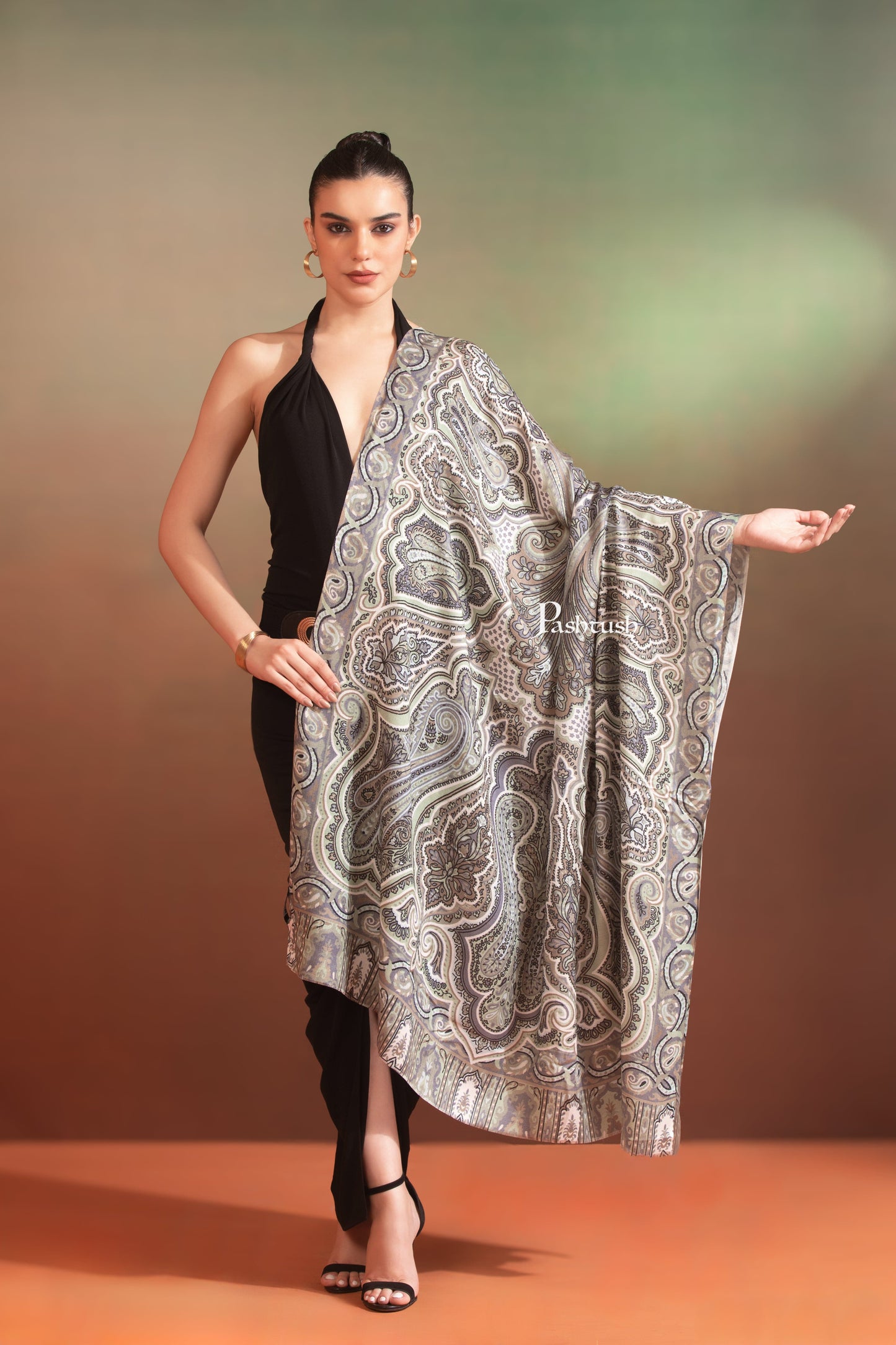 Pashtush India Womens Shawls Pashtush Womens Extra Soft Bamboo Shawl, Printed Paisley Design, Multicolour