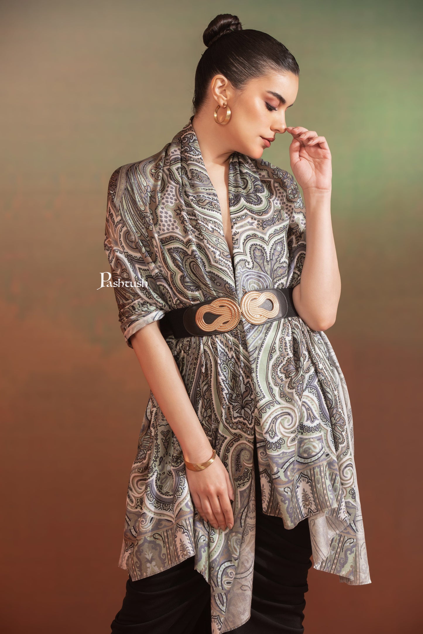 Pashtush India Womens Shawls Pashtush Womens Extra Soft Bamboo Shawl, Printed Paisley Design, Multicolour