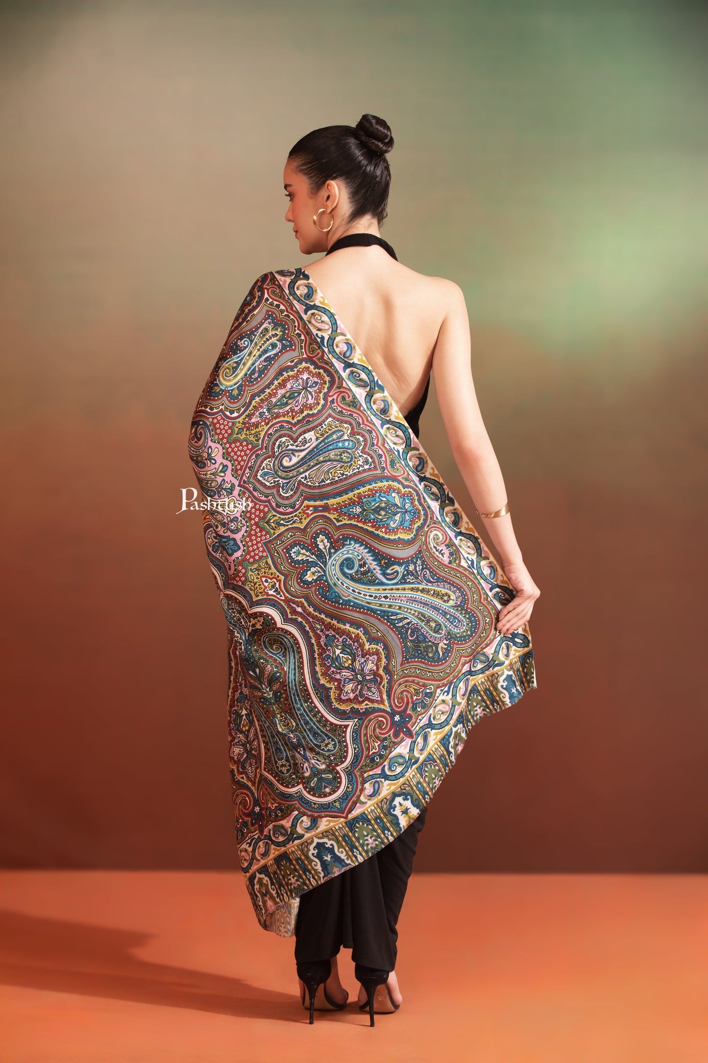 Pashtush India Womens Shawls Pashtush Womens Extra Soft Bamboo Shawl, Printed Paisley Design, Multicolour
