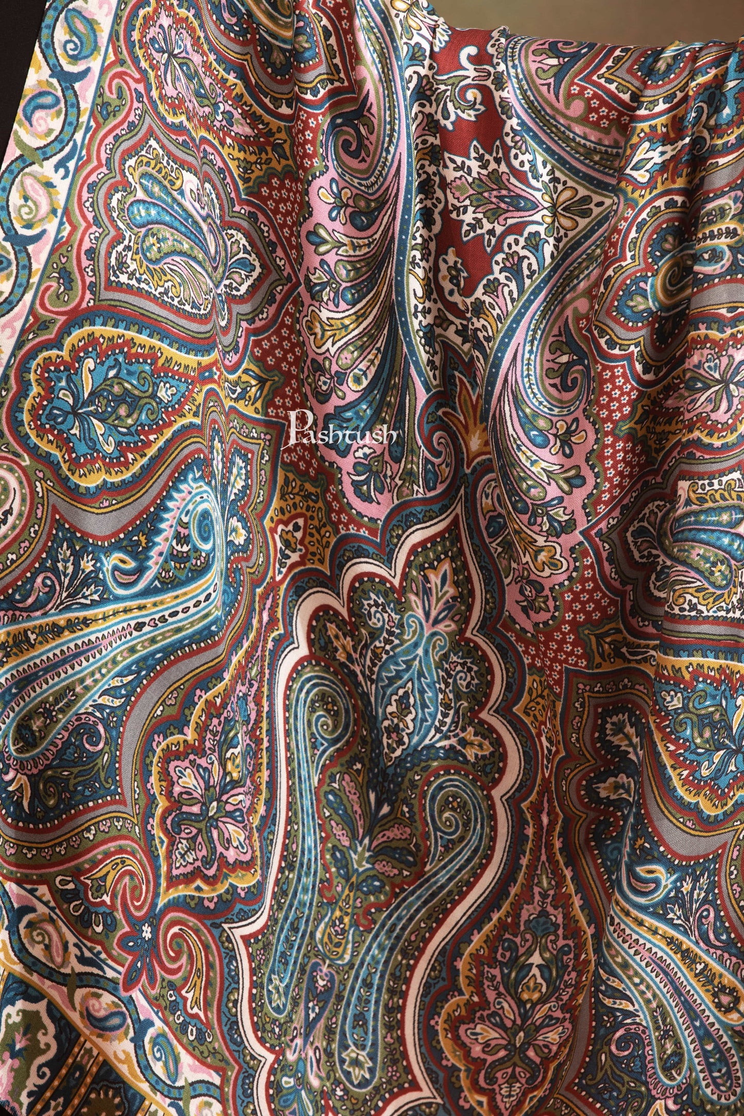 Pashtush India Womens Shawls Pashtush Womens Extra Soft Bamboo Shawl, Printed Paisley Design, Multicolour