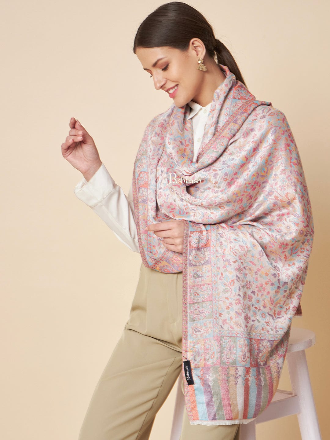 Pashtush India Womens Stoles and Scarves Scarf Pashtush Womens Extra Soft Bamboo Stole, Ethnic Design, Multicolour