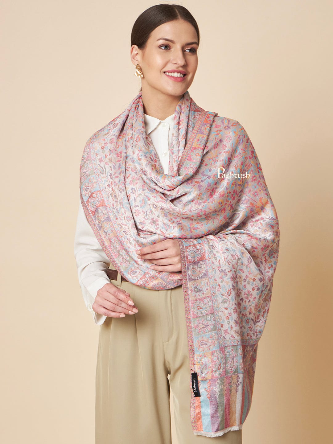 Pashtush India Womens Stoles and Scarves Scarf Pashtush Womens Extra Soft Bamboo Stole, Ethnic Design, Multicolour