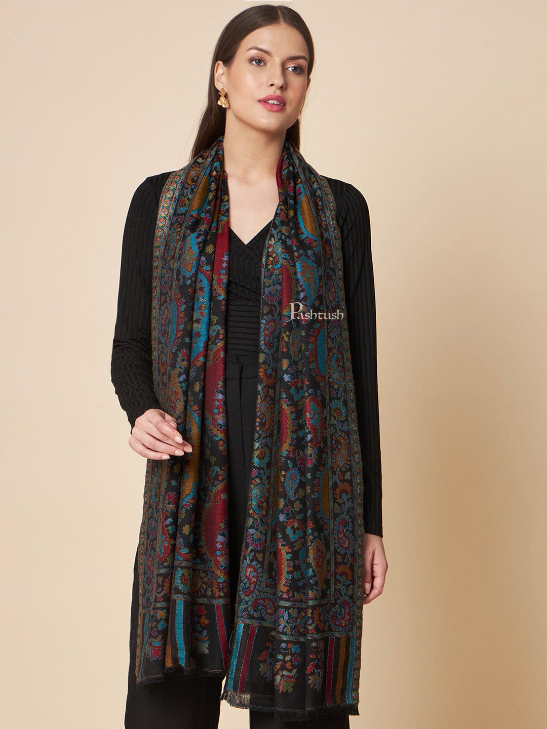 Pashtush India Womens Stoles and Scarves Scarf Pashtush Womens Extra Soft Bamboo Stole, Ethnic  Woven Jaal Design, Multicolour