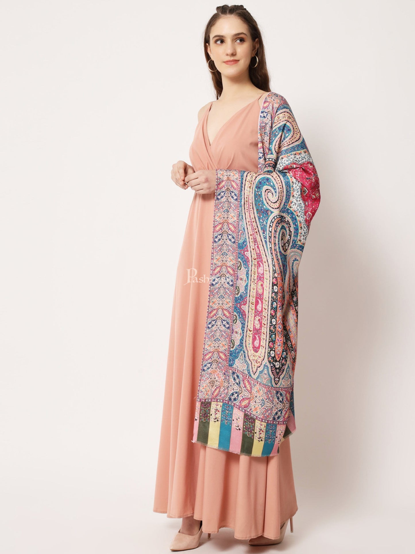 Pashtush India Womens Stoles and Scarves Scarf Pashtush Womens Extra Soft Bamboo Stole, Kalamkari Printed Design, Multicolour