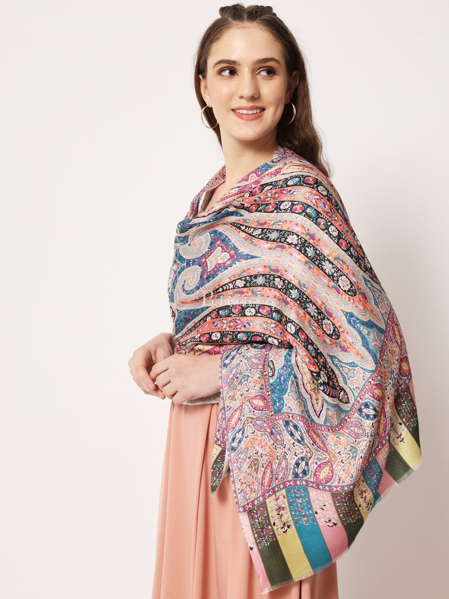 Pashtush India Womens Stoles and Scarves Scarf Pashtush Womens Extra Soft Bamboo Stole, Kalamkari Printed Design, Multicolour