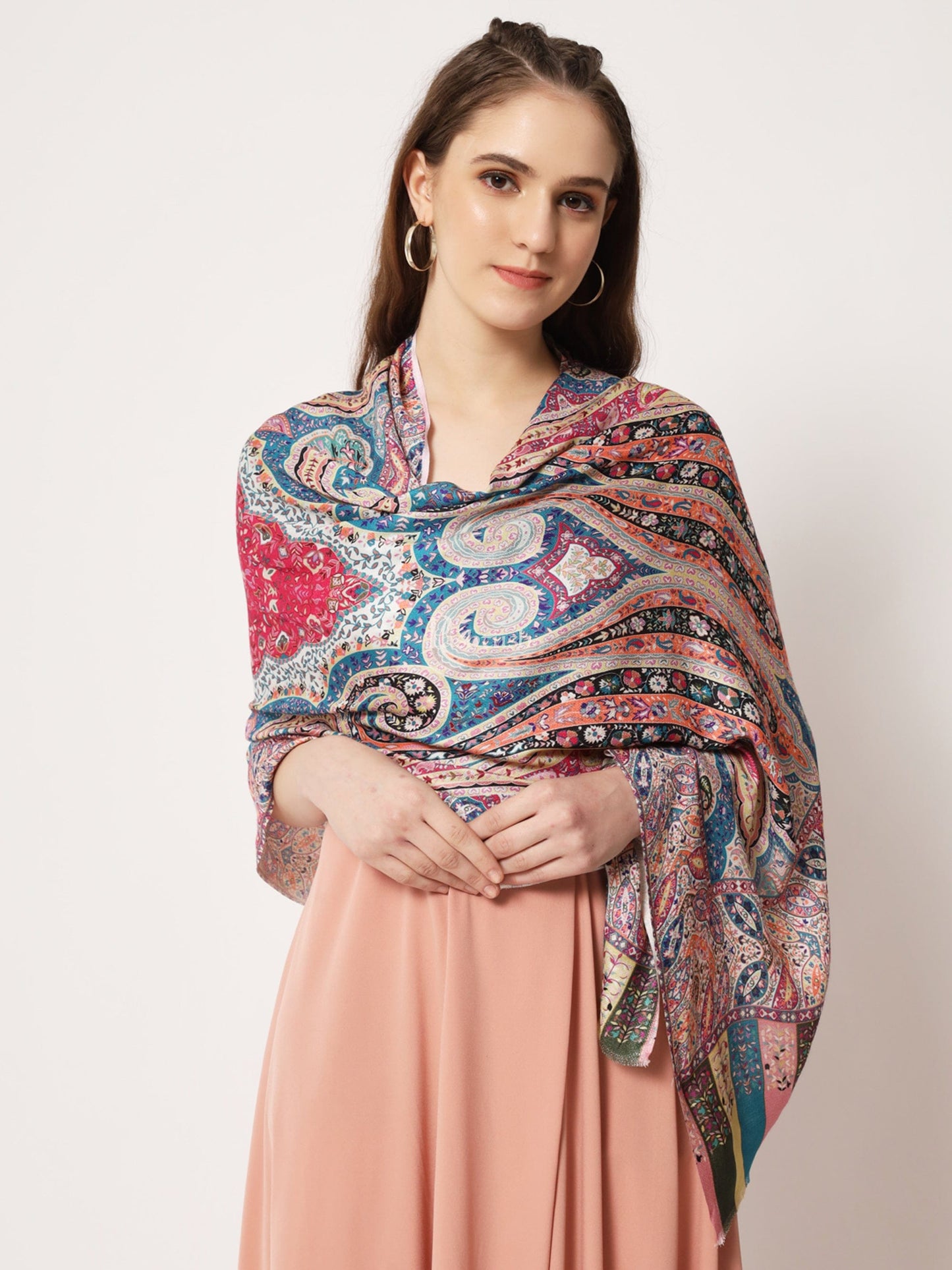 Pashtush India Womens Stoles and Scarves Scarf Pashtush Womens Extra Soft Bamboo Stole, Kalamkari Printed Design, Multicolour