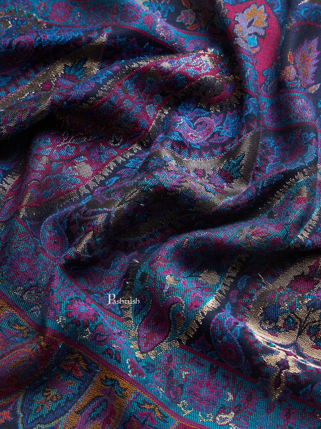 Pashtush India Womens Stoles and Scarves Scarf Pashtush Womens Extra Soft Bamboo Stole, Zari Design, Blue