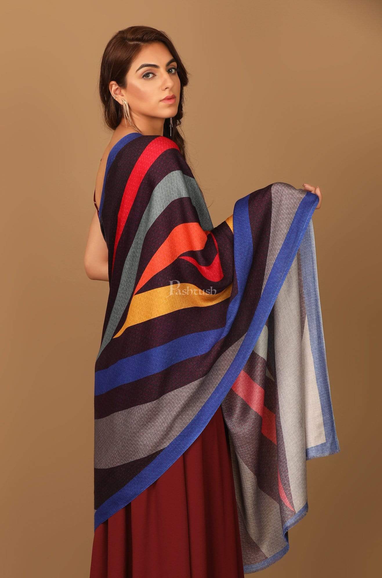 Pashtush India 70x200 Pashtush Womens Extra Soft, Printed Bamboo Scarf, Bold Freedom Stripes