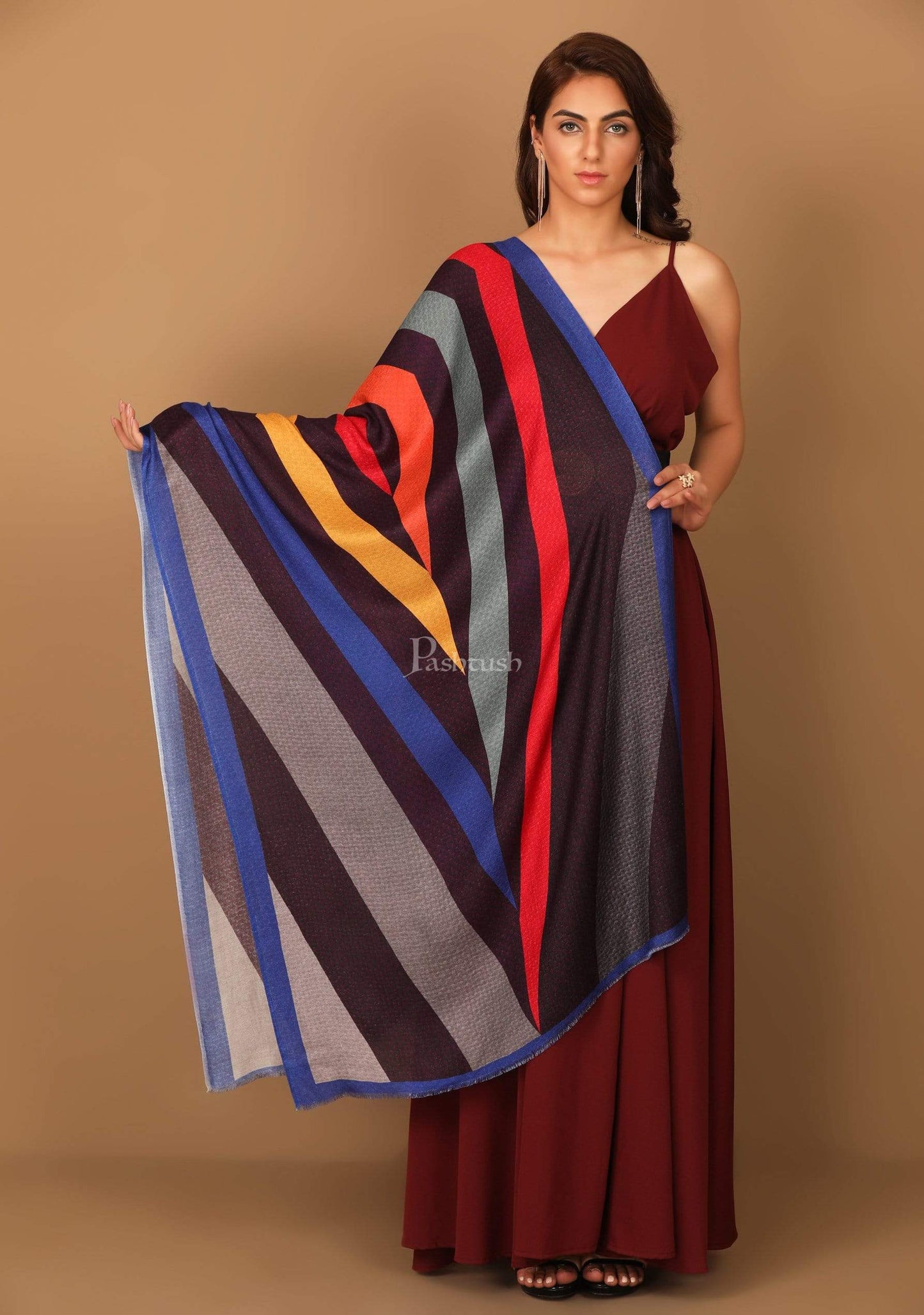 Pashtush India 70x200 Pashtush Womens Extra Soft, Printed Bamboo Scarf, Bold Freedom Stripes