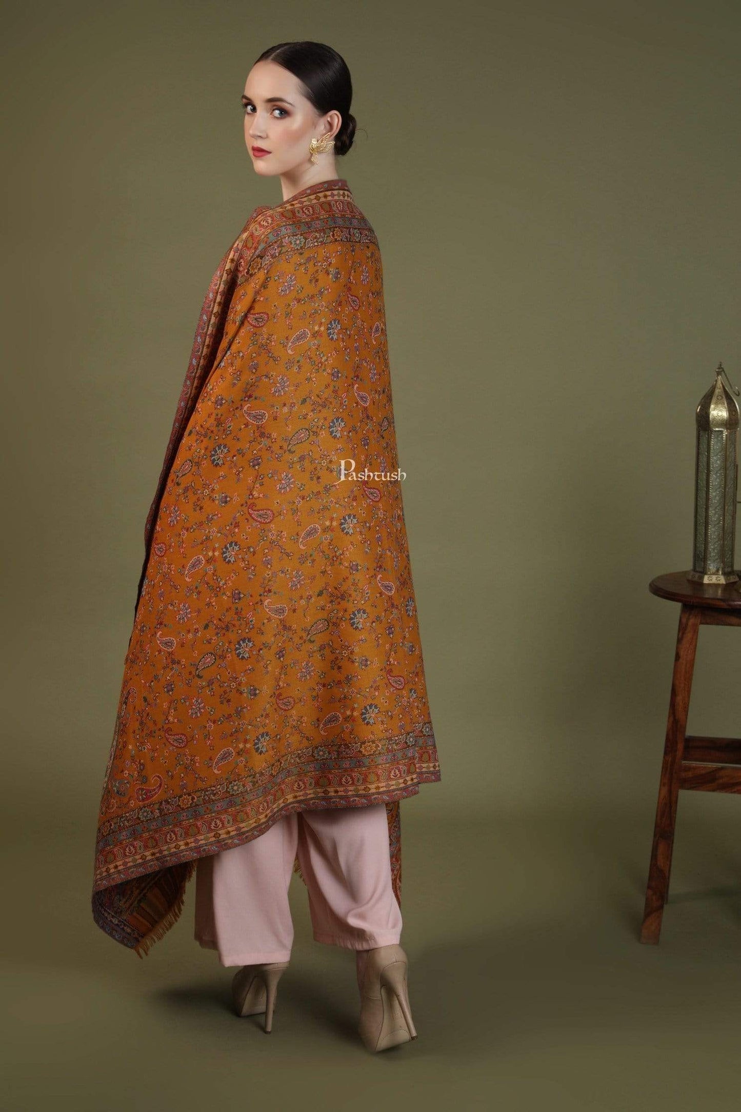 Pashtush India 100x200 Pashtush Womens Faux Pashmina, Kaani Weave Shawl, Sunflower