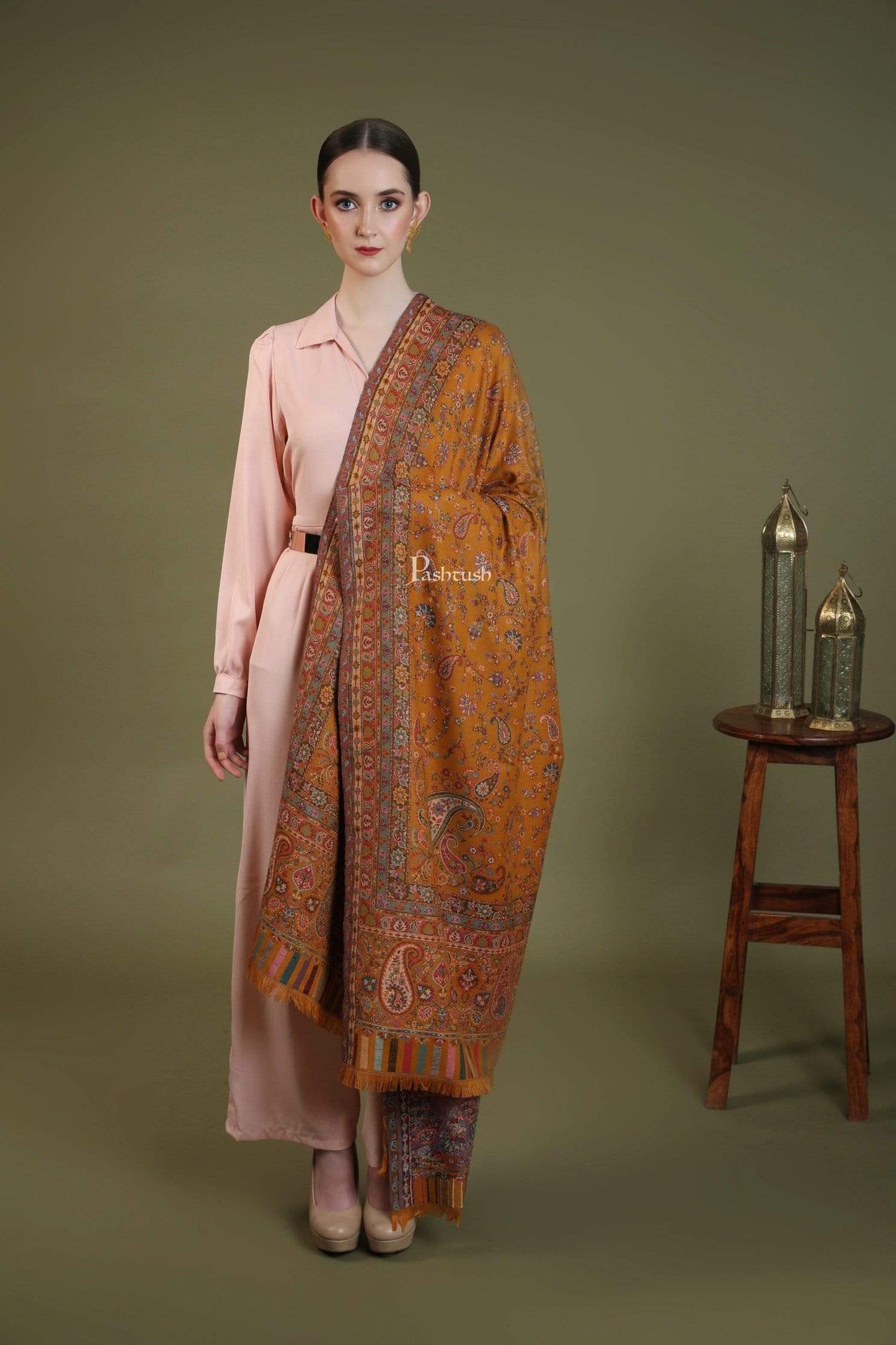 Pashtush India 100x200 Pashtush Womens Faux Pashmina, Kaani Weave Shawl, Sunflower