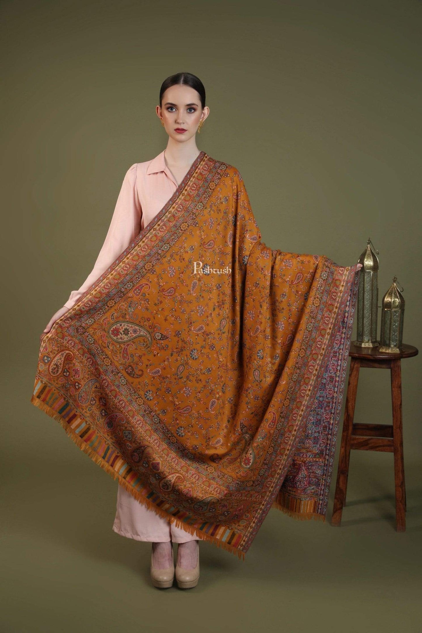 Pashtush India 100x200 Pashtush Womens Faux Pashmina, Kaani Weave Shawl, Sunflower