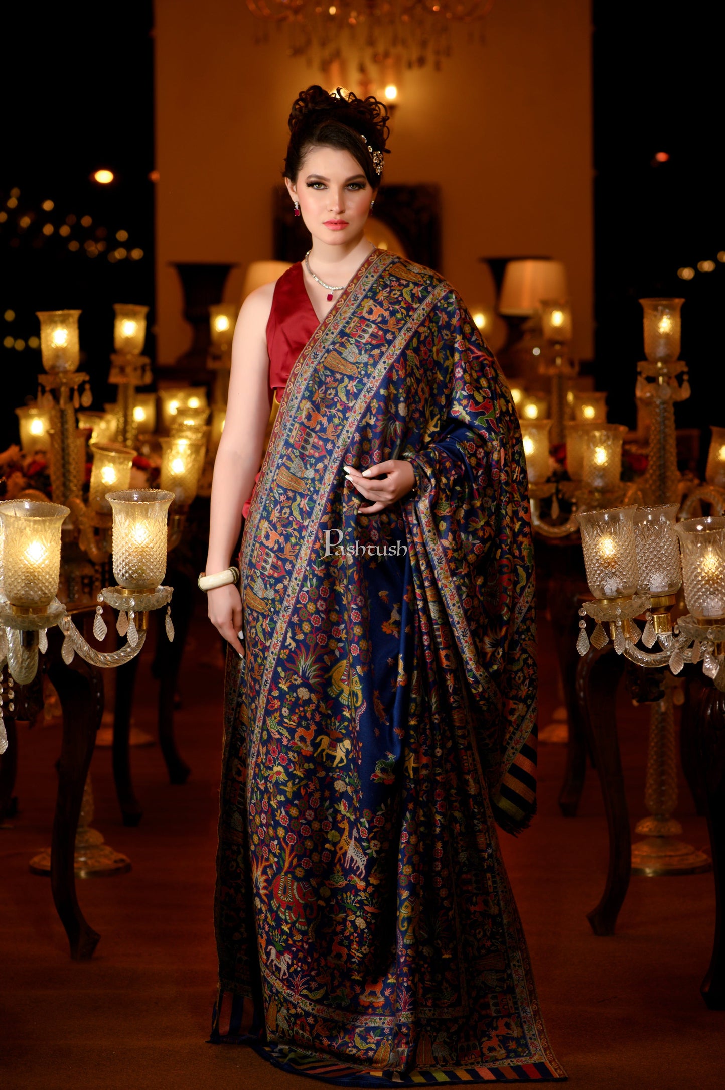 Pashtush India Womens Shawls Pashtush Womens Faux Pashmina, Royal Bagh Design, Blue