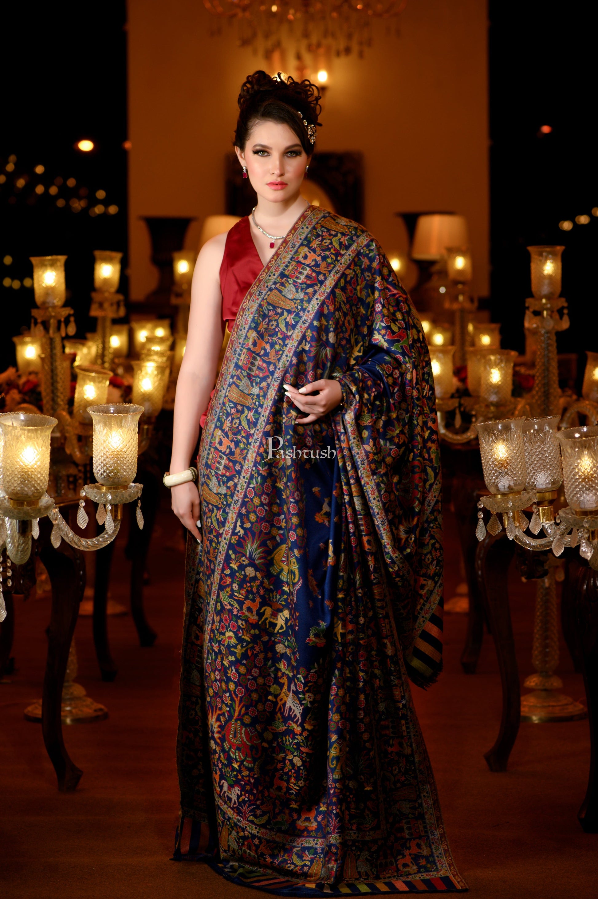 Pashtush India Womens Shawls Pashtush Womens Faux Pashmina, Royal Bagh Design, Blue