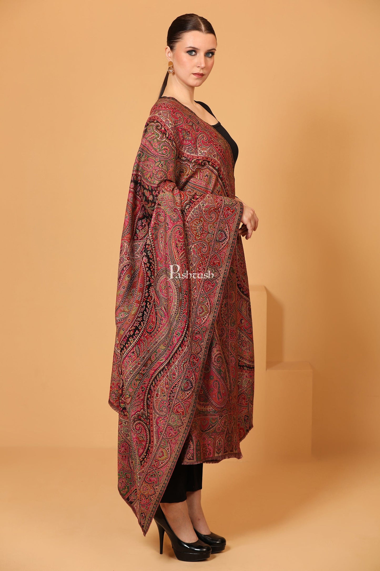 Pashtush India Womens Shawls Pashtush womens Faux Pashmina shawl, Antique Rich Garden Aesthetic design, Multicolour