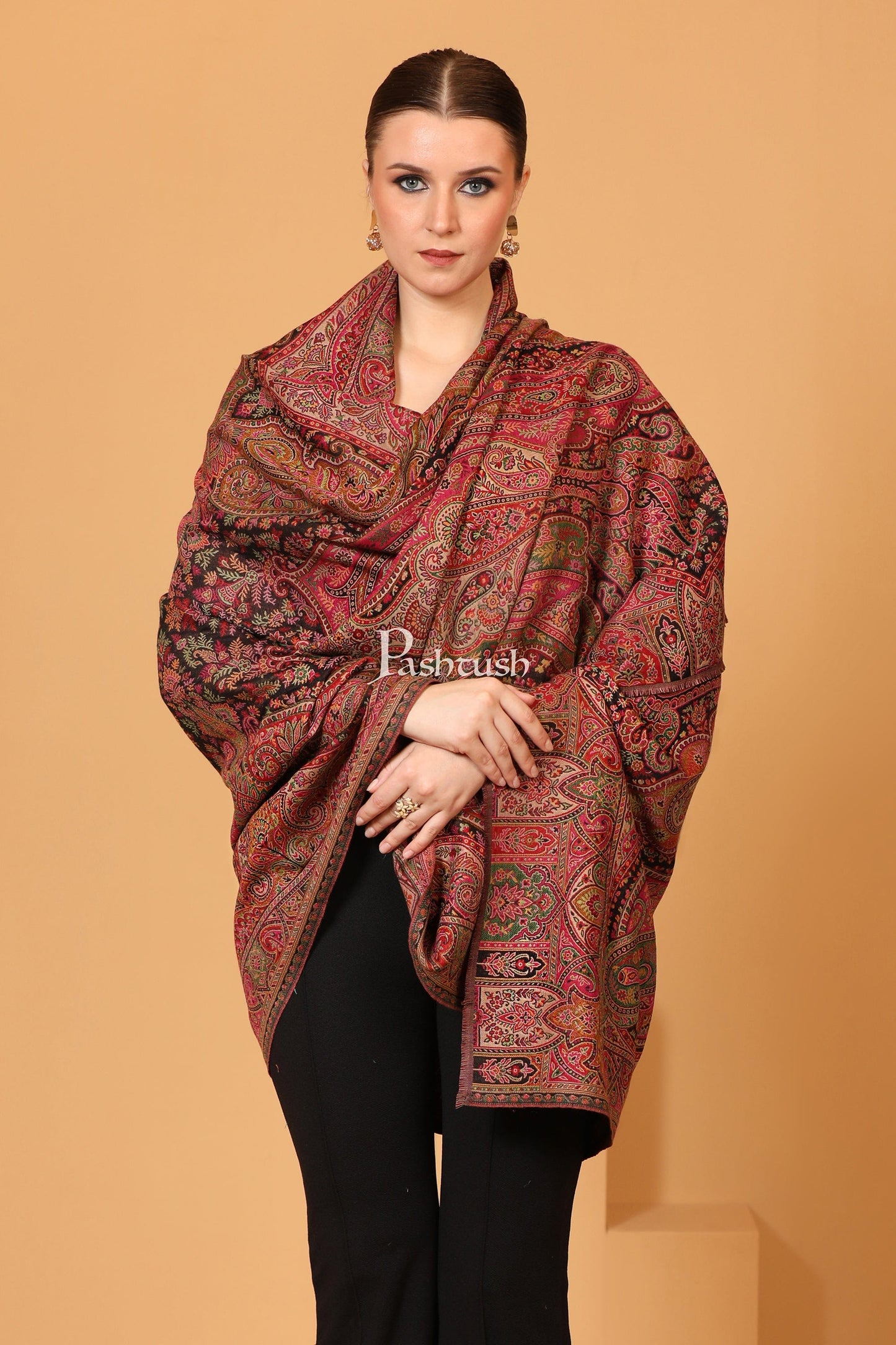 Pashtush India Womens Shawls Pashtush womens Faux Pashmina shawl, Antique Rich Garden Aesthetic design, Multicolour