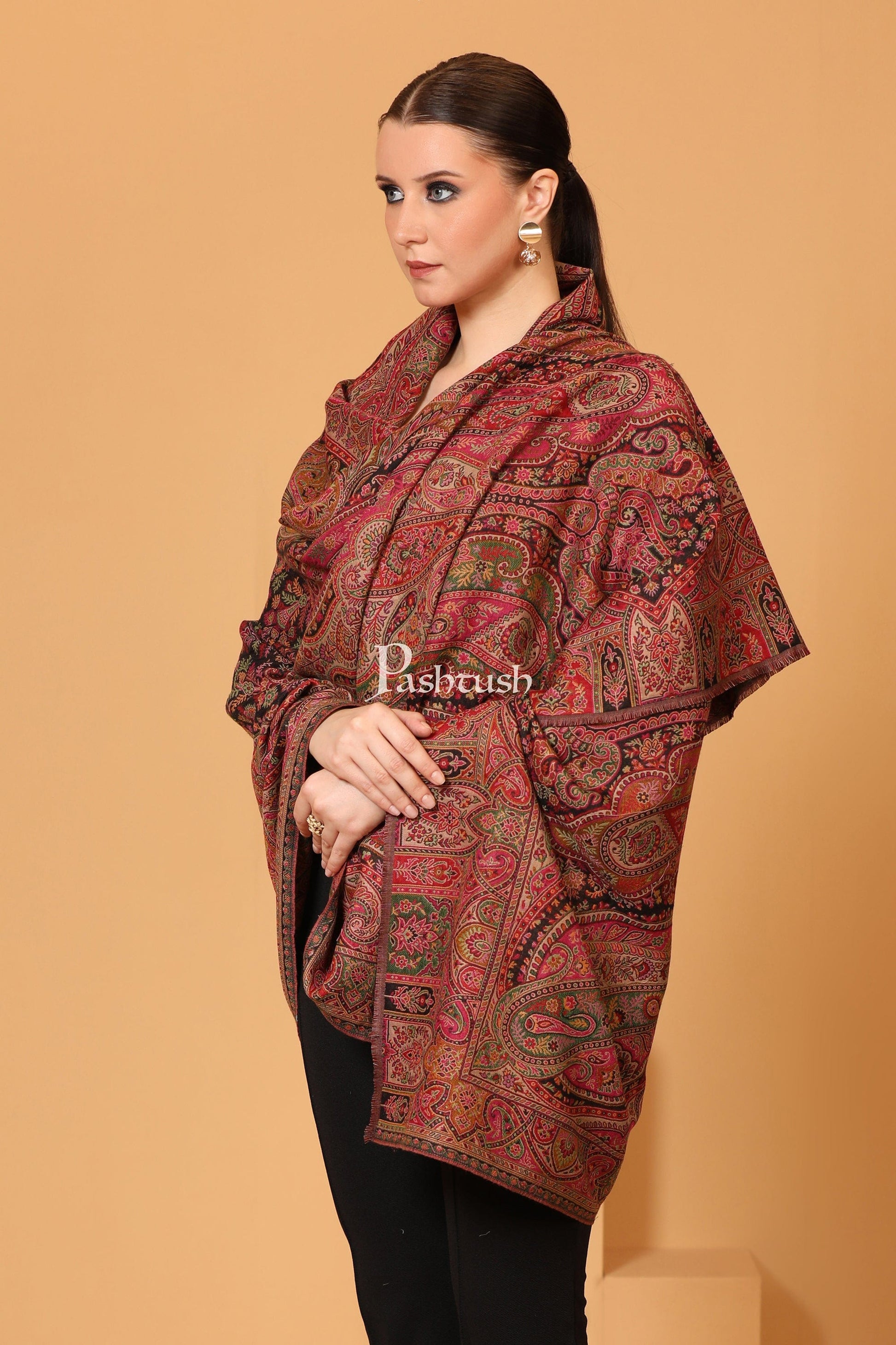 Pashtush India Womens Shawls Pashtush womens Faux Pashmina shawl, Antique Rich Garden Aesthetic design, Multicolour