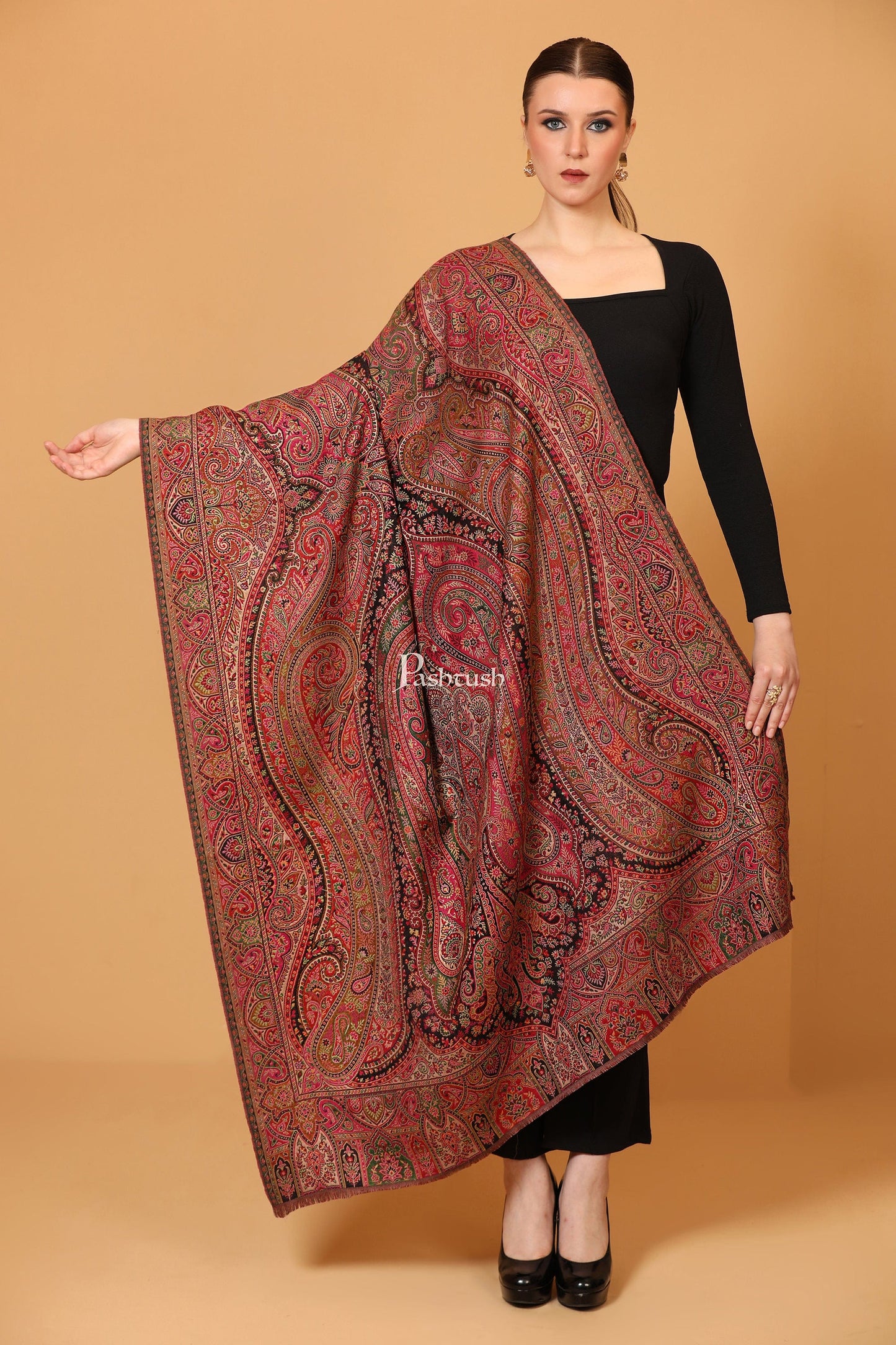 Pashtush India Womens Shawls Pashtush womens Faux Pashmina shawl, Antique Rich Garden Aesthetic design, Multicolour