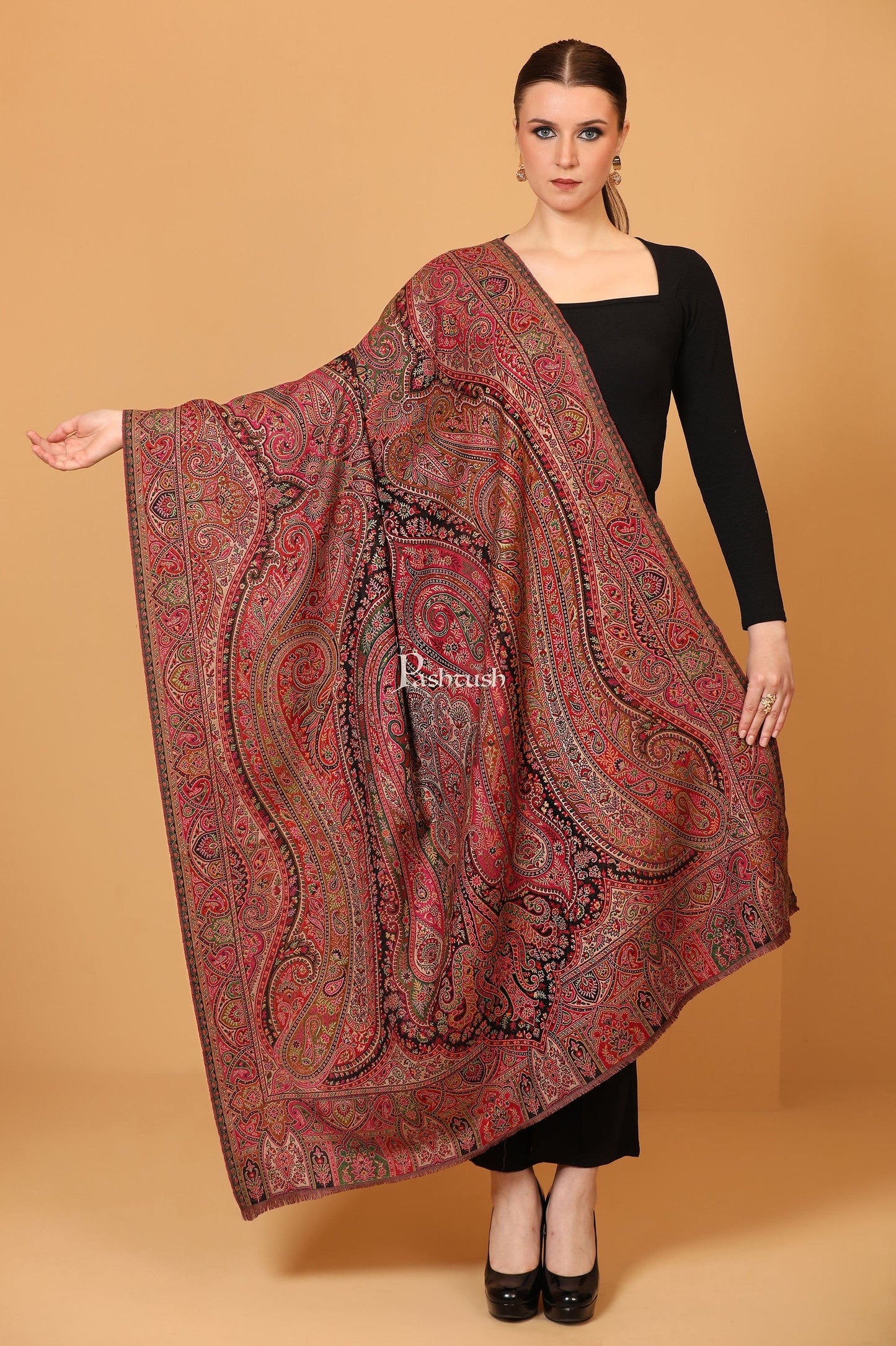 Pashtush India Womens Shawls Pashtush womens Faux Pashmina shawl, Antique Rich Garden Aesthetic design, Multicolour