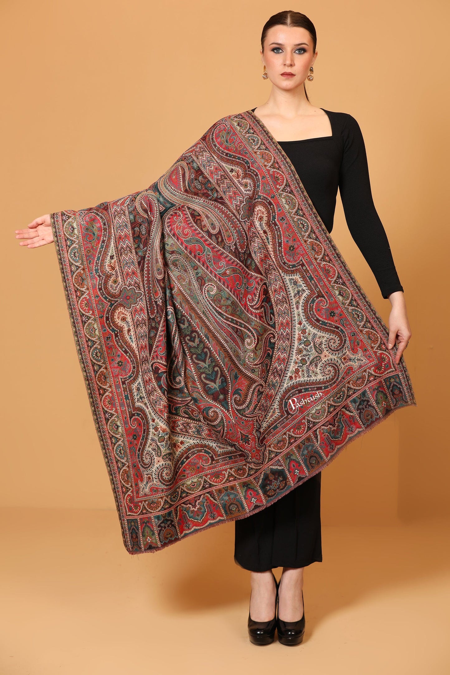 Pashtush India Womens Shawls Pashtush womens Faux Pashmina shawl, Antique Rich Garden Aesthetic design, Multicolour