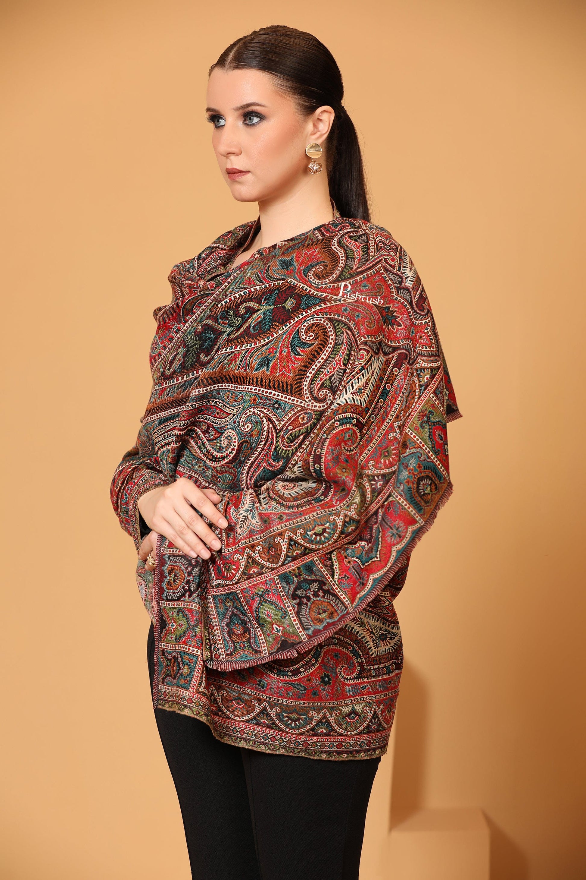 Pashtush India Womens Shawls Pashtush womens Faux Pashmina shawl, Antique Rich Garden Aesthetic design, Multicolour