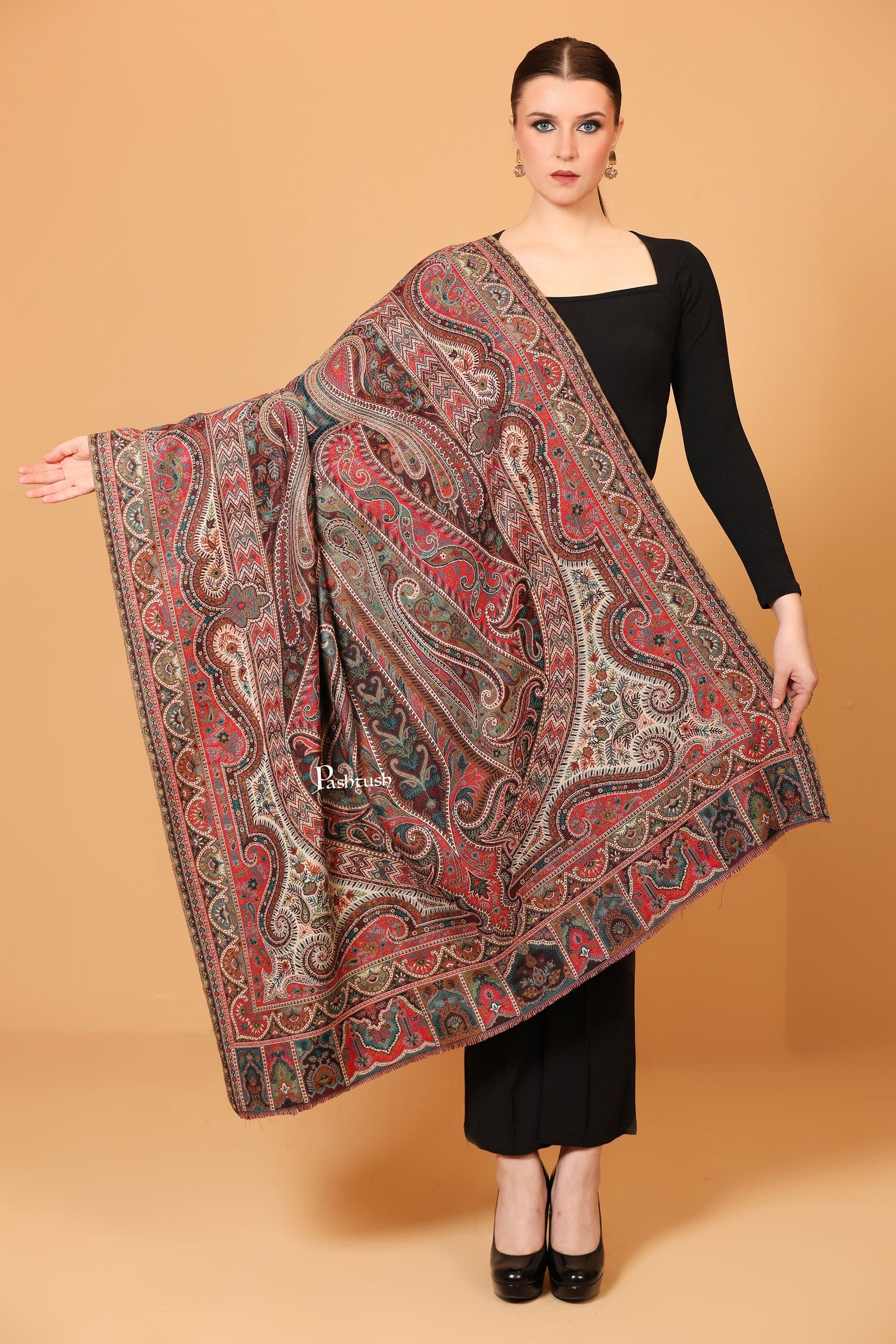 Pashtush India Womens Shawls Pashtush womens Faux Pashmina shawl, Antique Rich Garden Aesthetic design, Multicolour