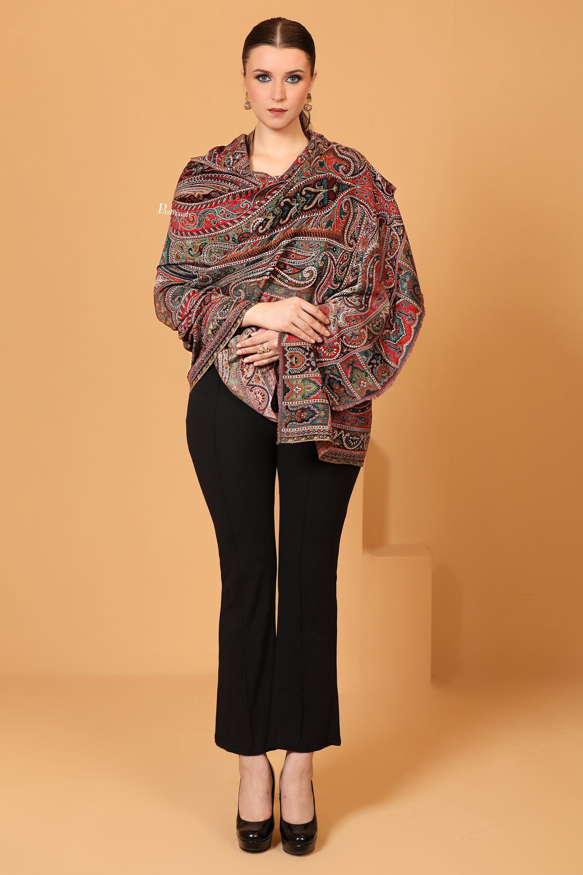 Pashtush India Womens Shawls Pashtush womens Faux Pashmina shawl, Antique Rich Garden Aesthetic design, Multicolour