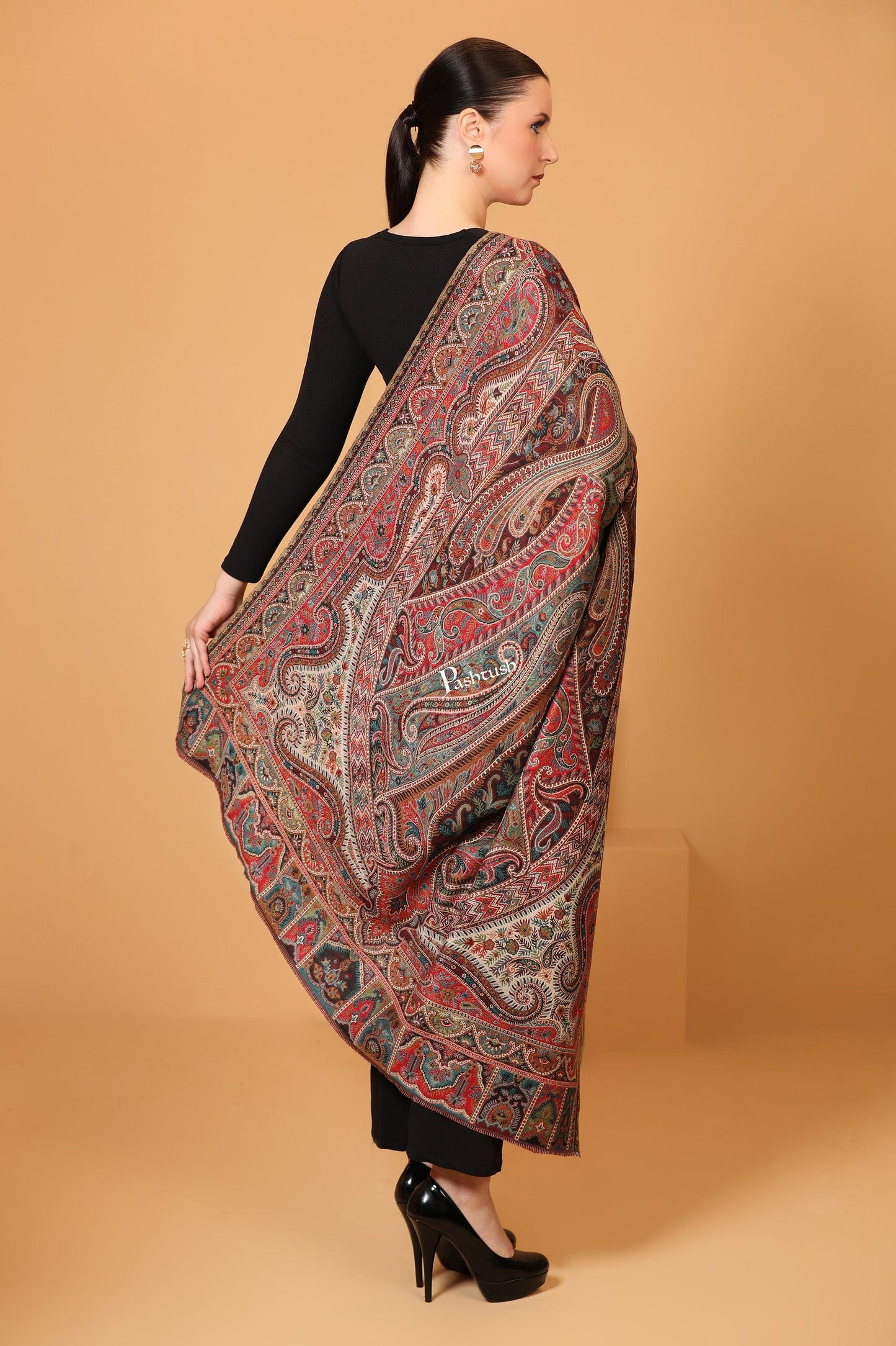 Pashtush India Womens Shawls Pashtush womens Faux Pashmina shawl, Antique Rich Garden Aesthetic design, Multicolour