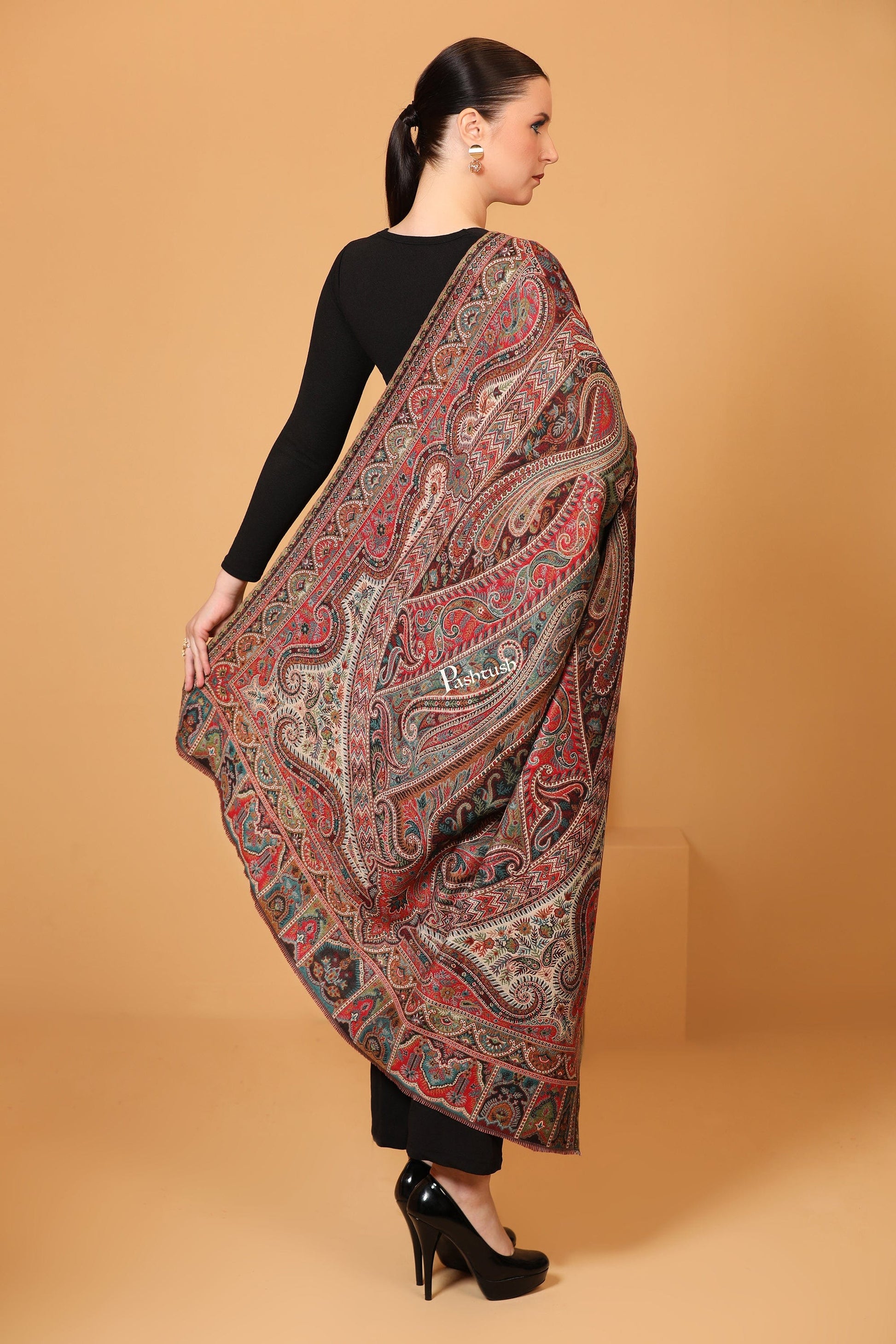 Pashtush India Womens Shawls Pashtush womens Faux Pashmina shawl, Antique Rich Garden Aesthetic design, Multicolour