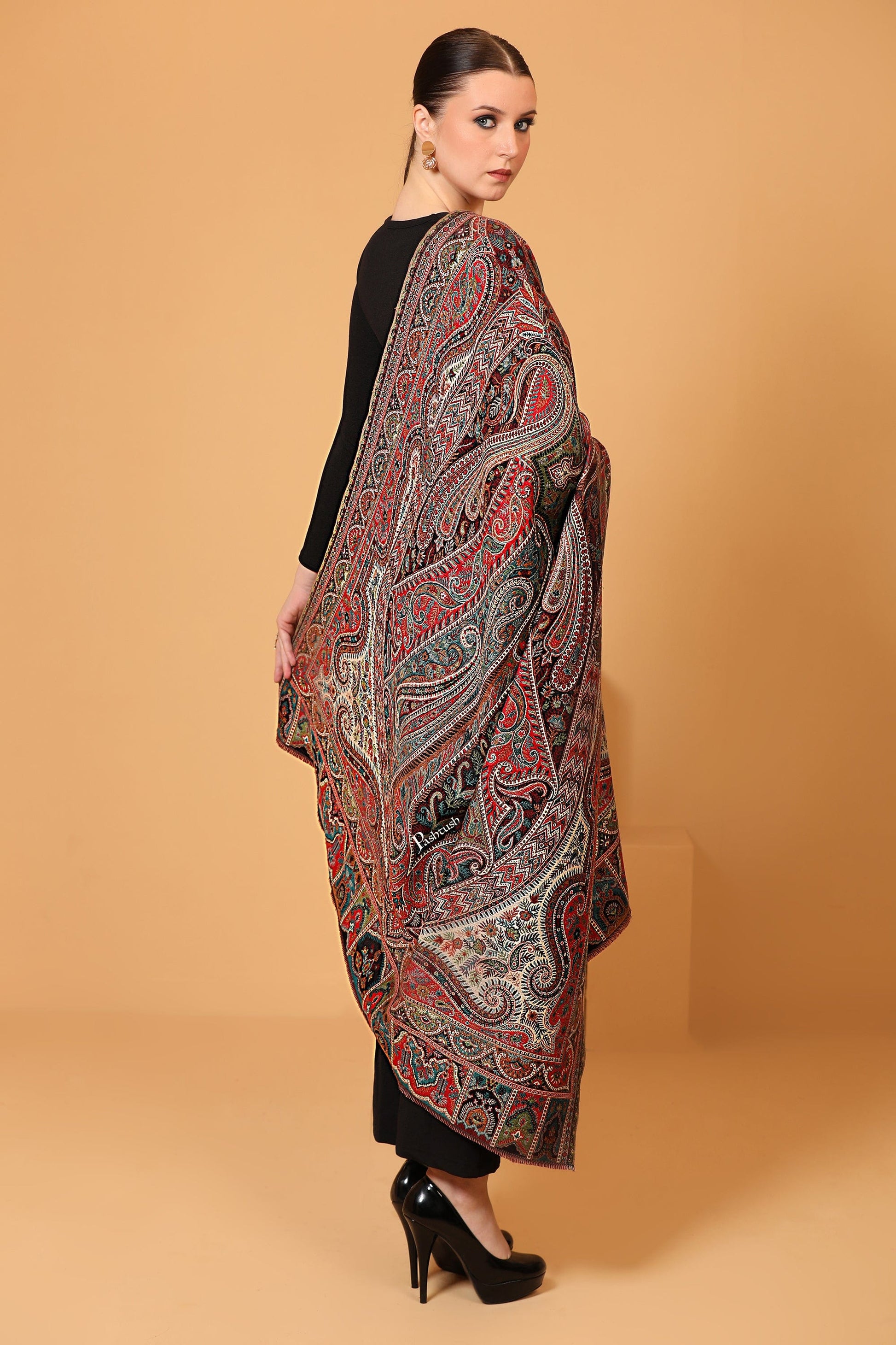 Pashtush India Womens Shawls Pashtush womens Faux Pashmina shawl, Antique Rich Garden Aesthetic design, Multicolour