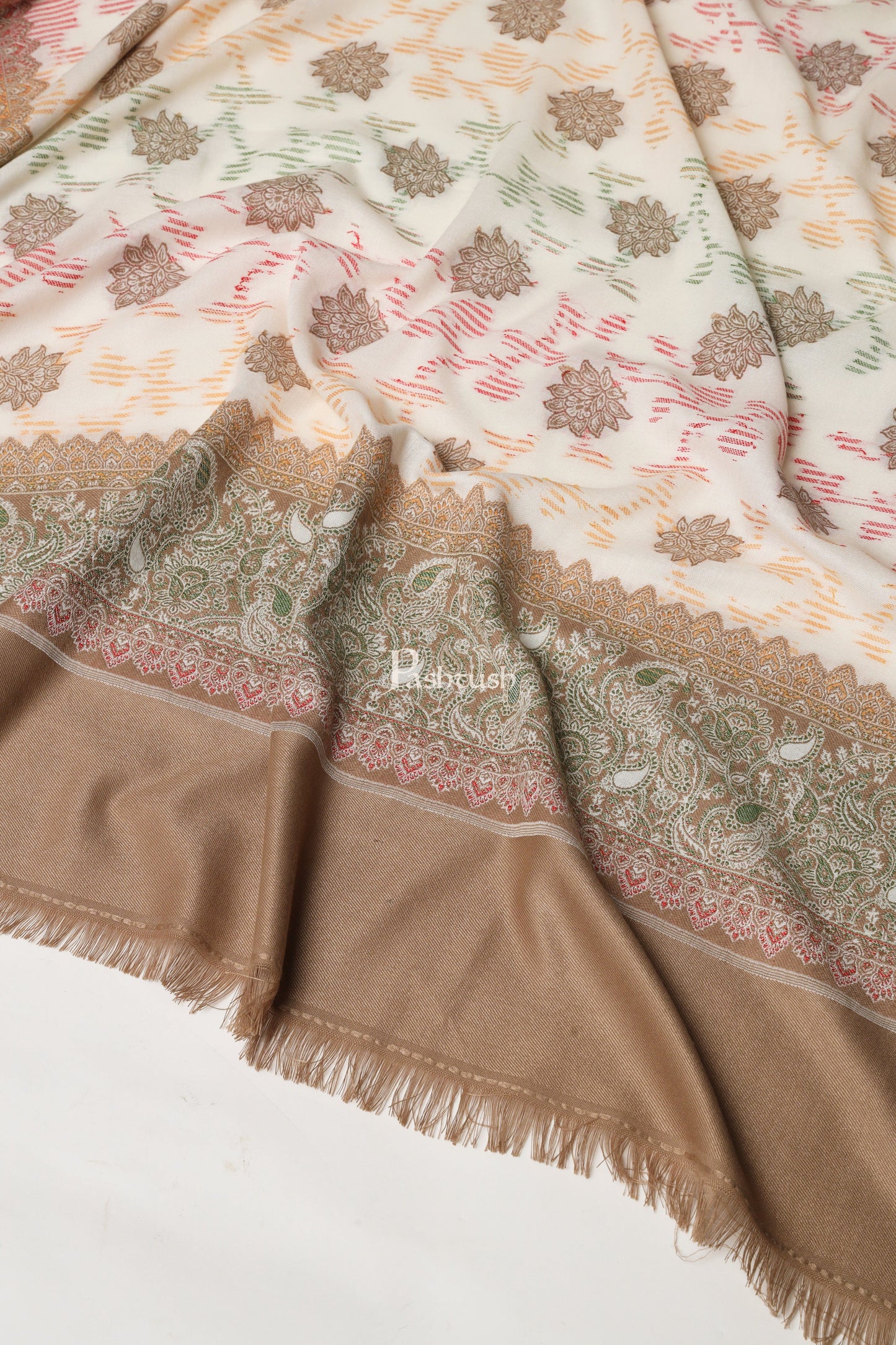 Pashtush India Womens Shawls Pashtush Womens Faux Pashmina Shawl, Design, Ivory