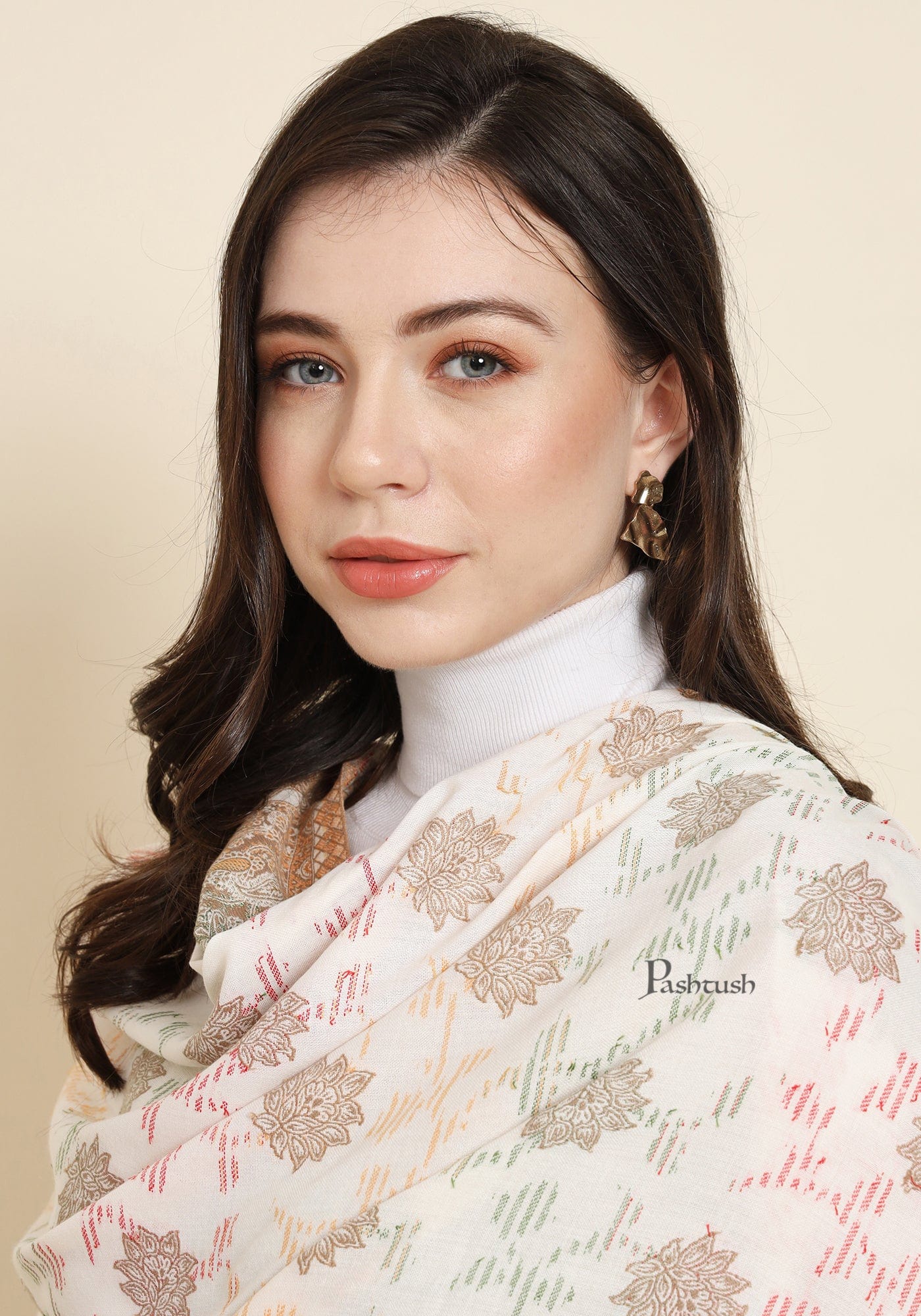 Pashtush India Womens Shawls Pashtush Womens Faux Pashmina Shawl, Design, Ivory
