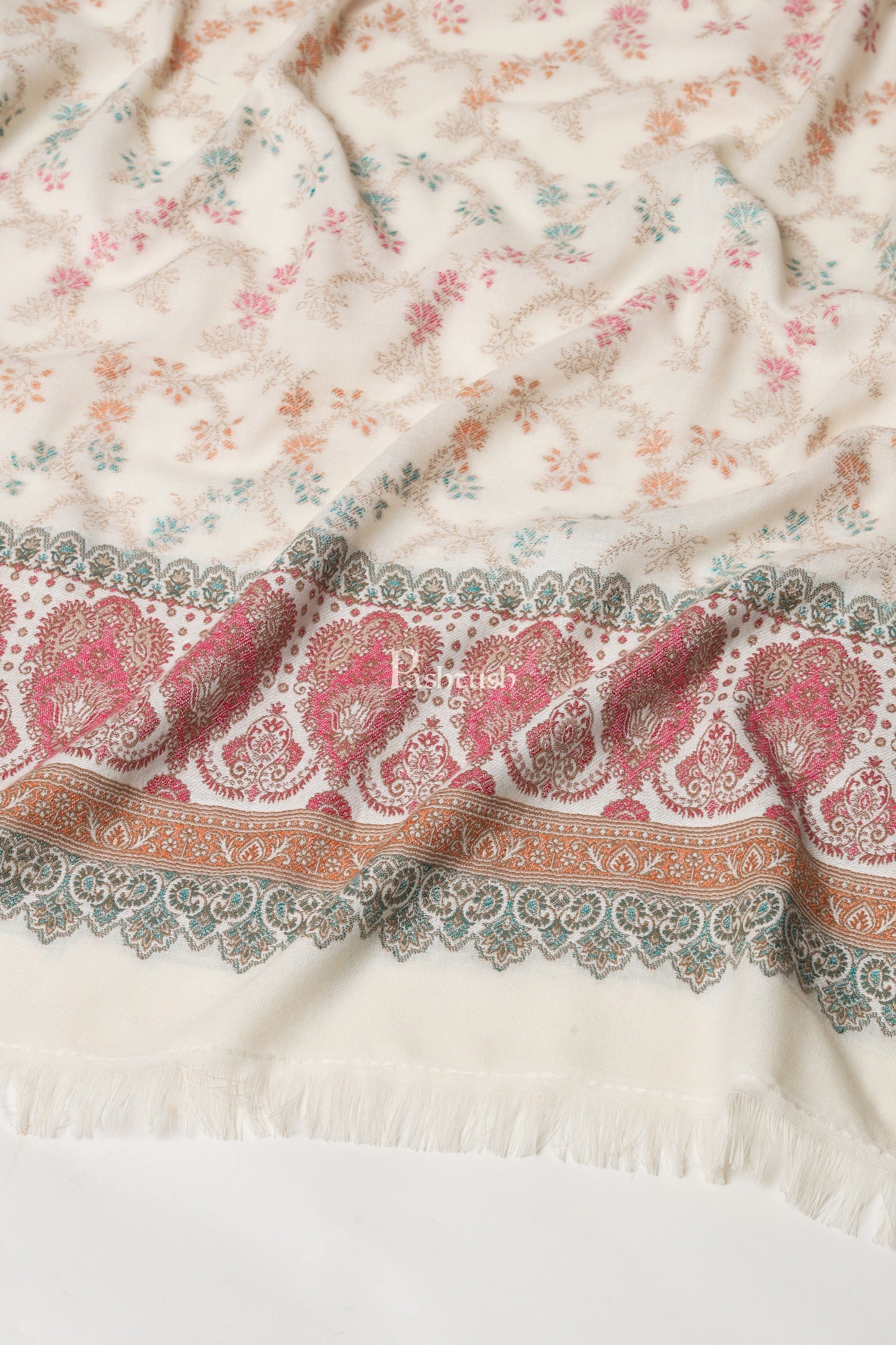 Pashtush India Womens Shawls Pashtush Womens Faux Pashmina Shawl, Design, Ivory