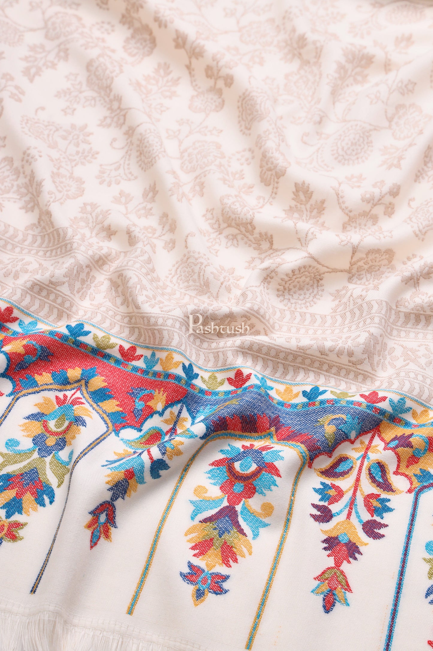 Pashtush India Womens Shawls Pashtush Womens Faux Pashmina Shawl, Design, Ivory