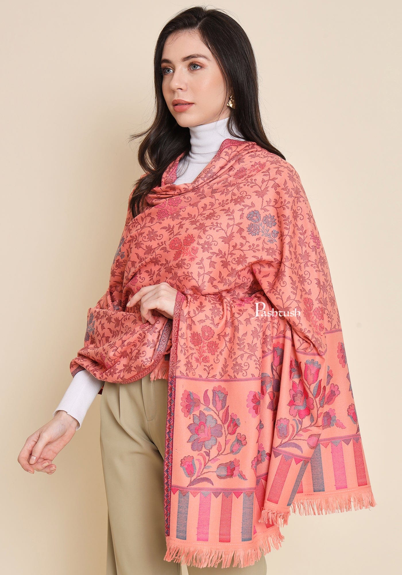Pashtush India Womens Shawls Pashtush Womens Faux Pashmina Shawl, Design, Peach