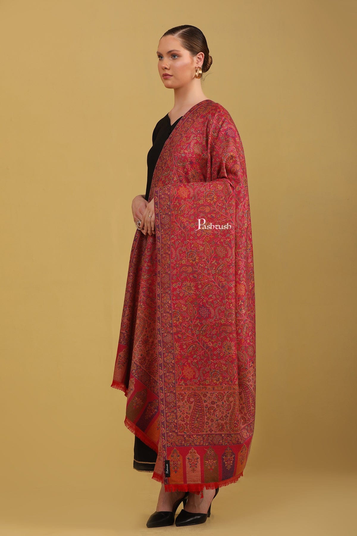 Pashtush India Womens Shawls Pashtush Womens Faux Pashmina Shawl, Ethnic Ambi Palla Design, Multicolour