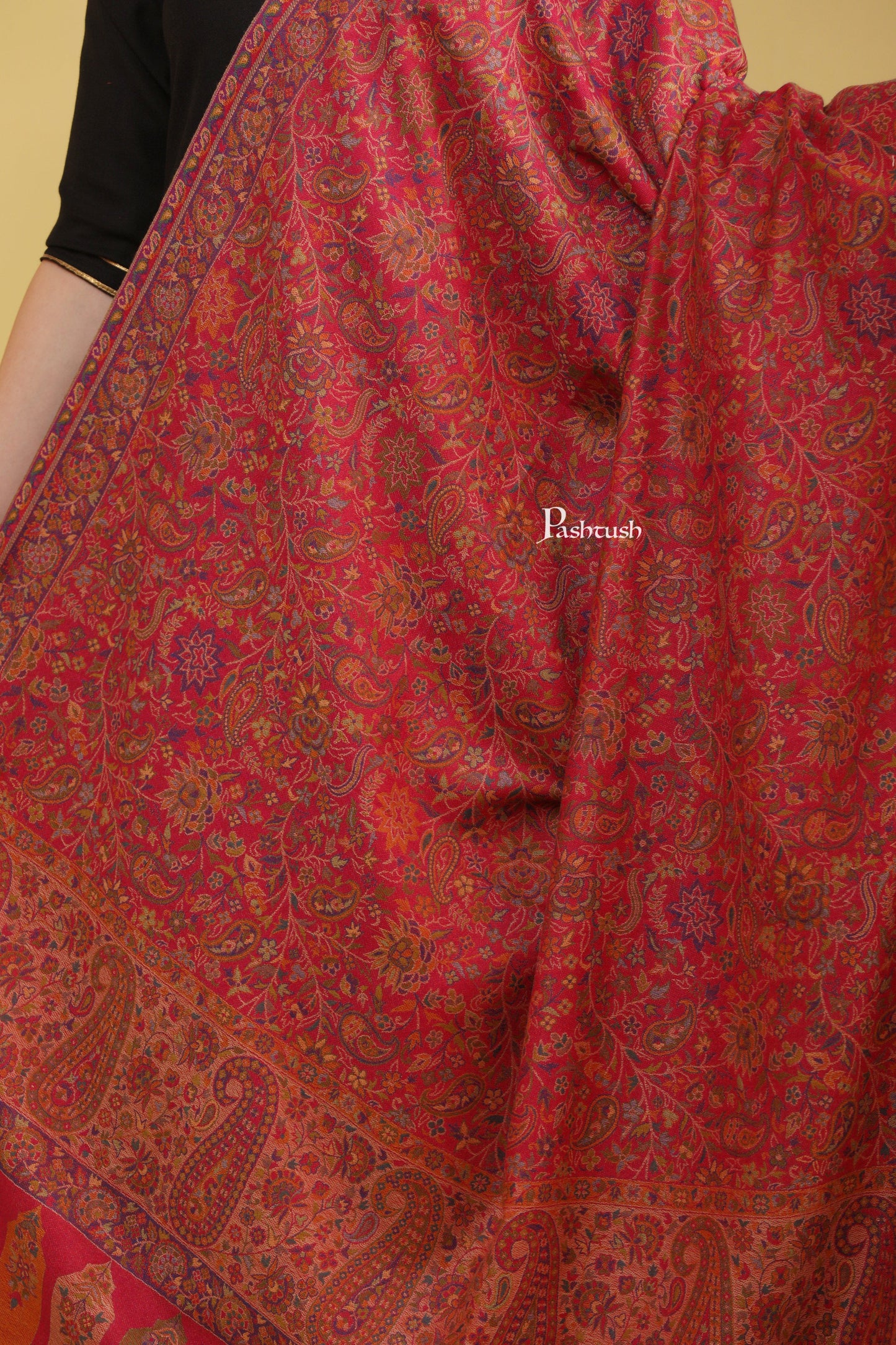 Pashtush India Womens Shawls Pashtush Womens Faux Pashmina Shawl, Ethnic Ambi Palla Design, Multicolour