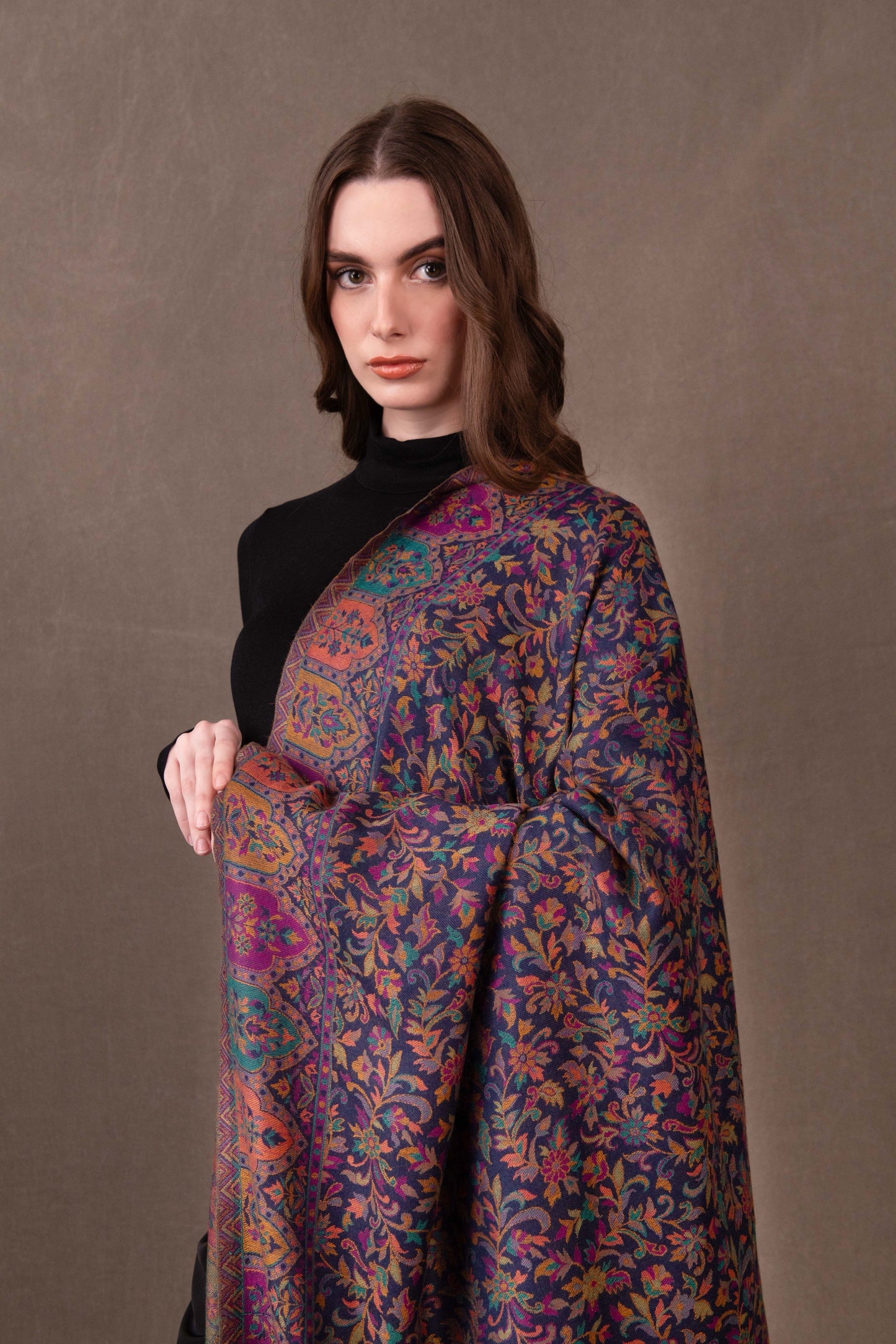 Pashtush India Womens Shawls Pashtush Womens Faux Pashmina Shawl, Ethnic Jamawar Design, Blue
