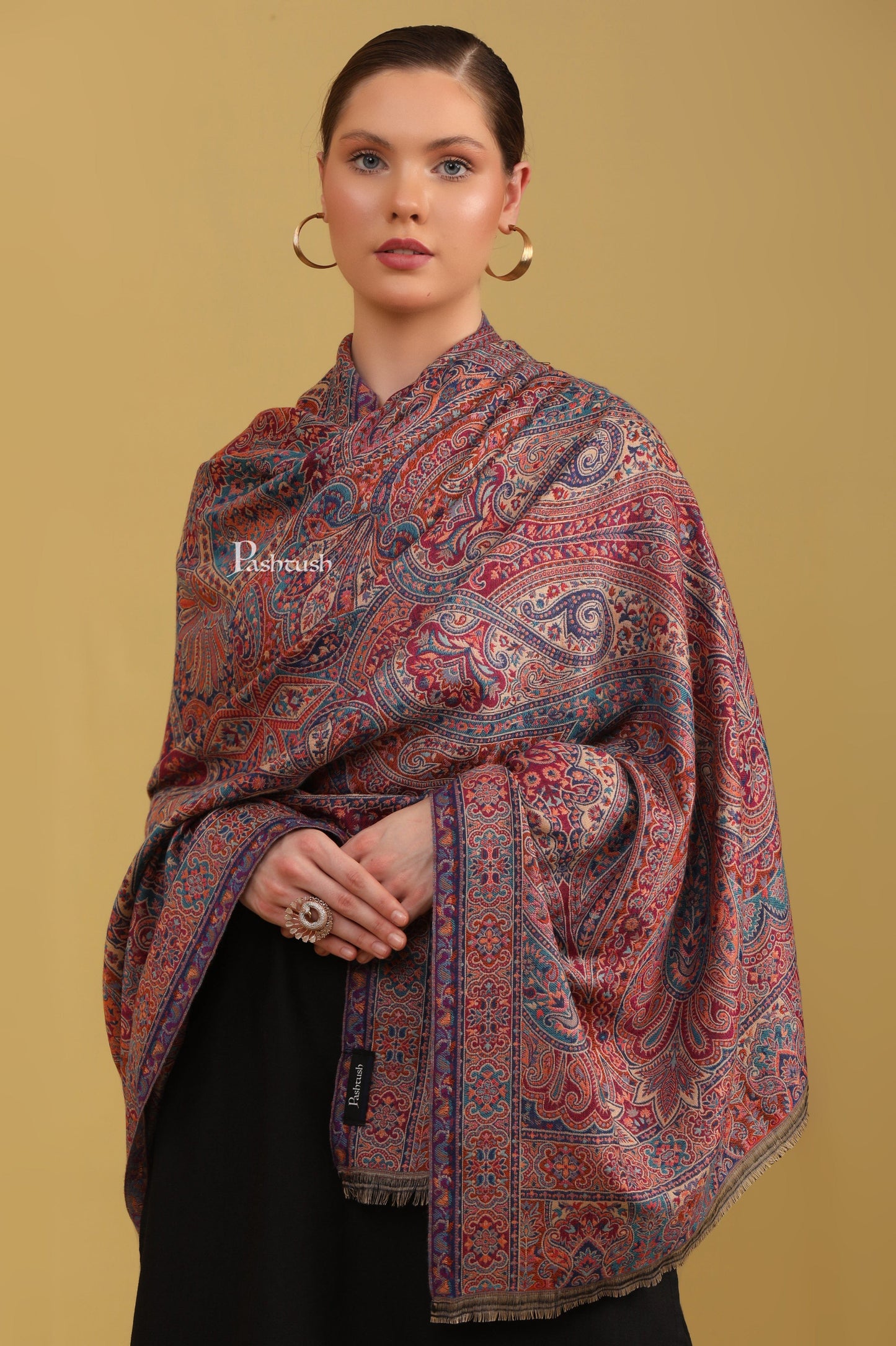 Pashtush India Womens Shawls Pashtush womens Faux Pashmina Shawl, Ethnic Paisley Weave, Multicolour