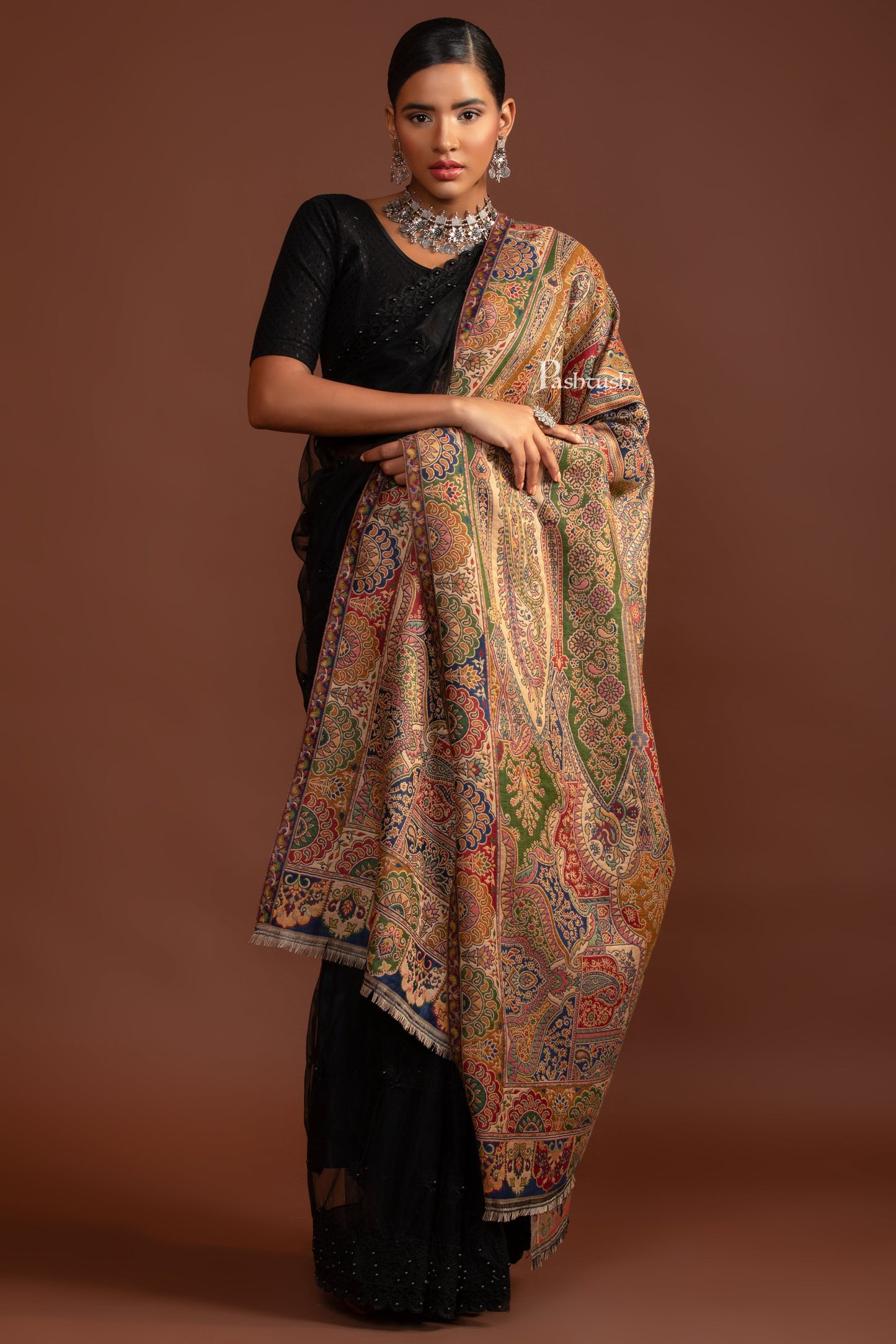 Pashtush India Womens Shawls Pashtush Womens Faux Pashmina Shawl, Ethnic Pasiley Weave' Design, Multicolour