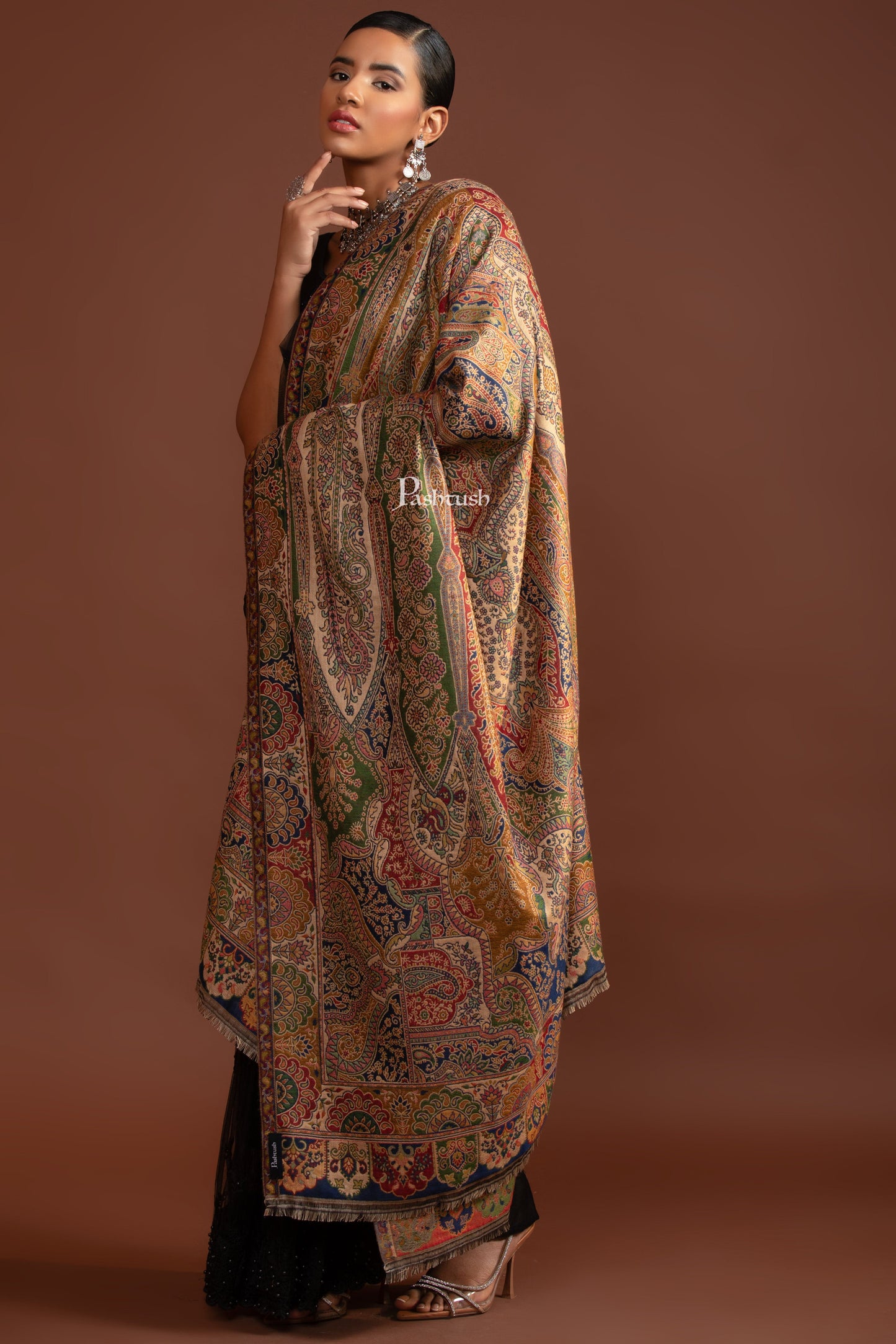 Pashtush India Womens Shawls Pashtush Womens Faux Pashmina Shawl, Ethnic Pasiley Weave' Design, Multicolour