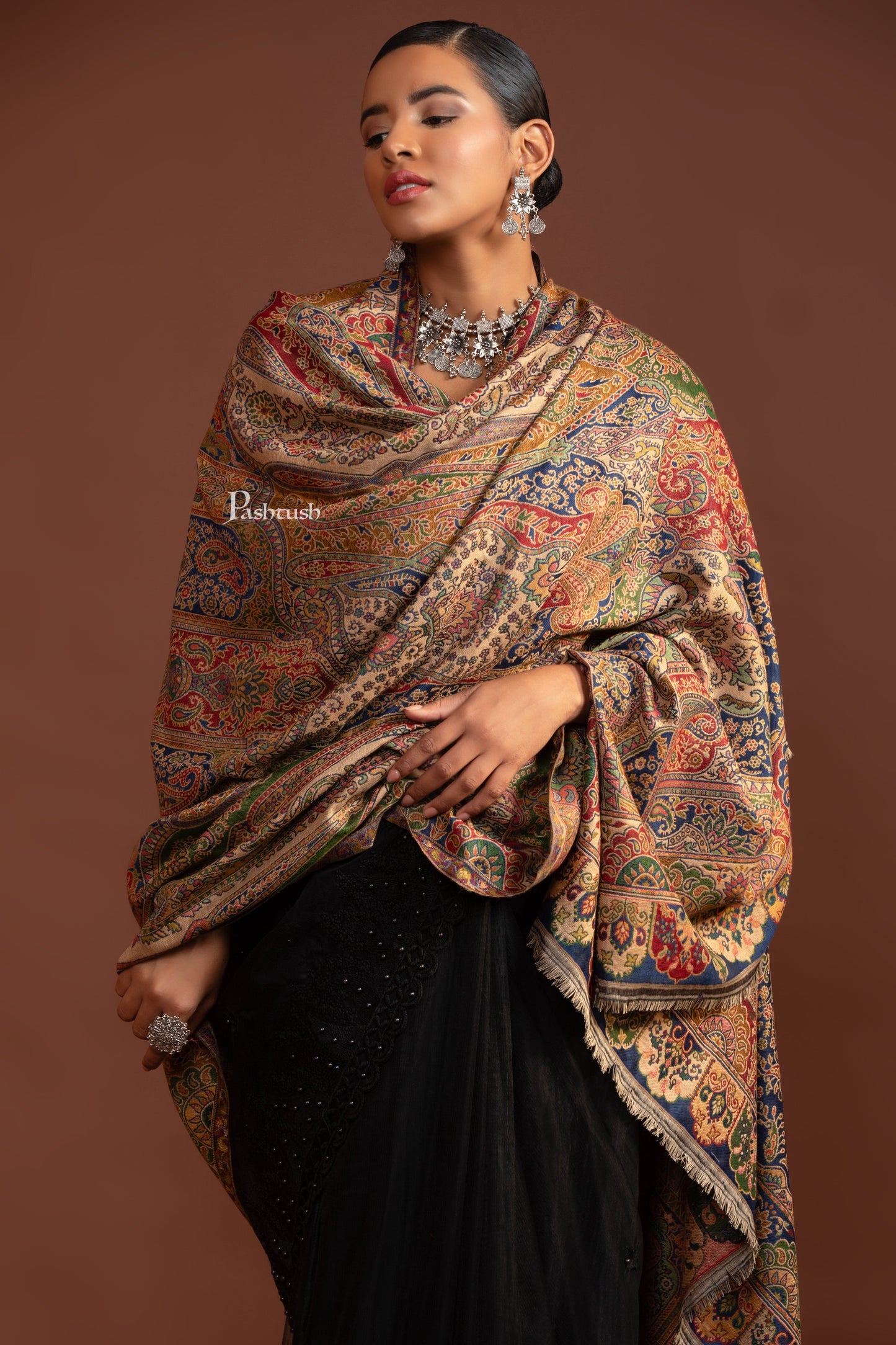 Pashtush India Womens Shawls Pashtush Womens Faux Pashmina Shawl, Ethnic Pasiley Weave' Design, Multicolour