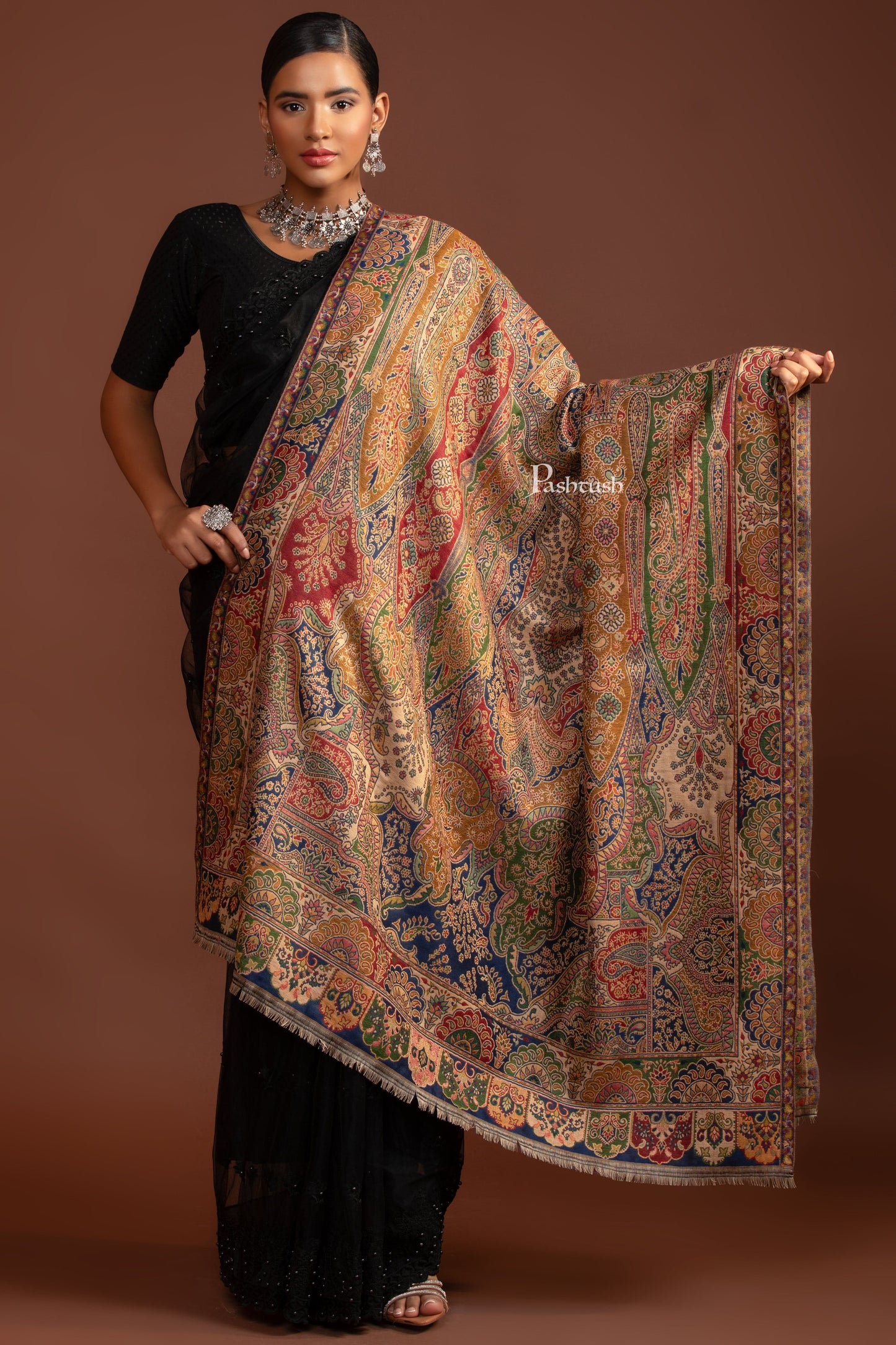 Pashtush India Womens Shawls Pashtush Womens Faux Pashmina Shawl, Ethnic Pasiley Weave' Design, Multicolour