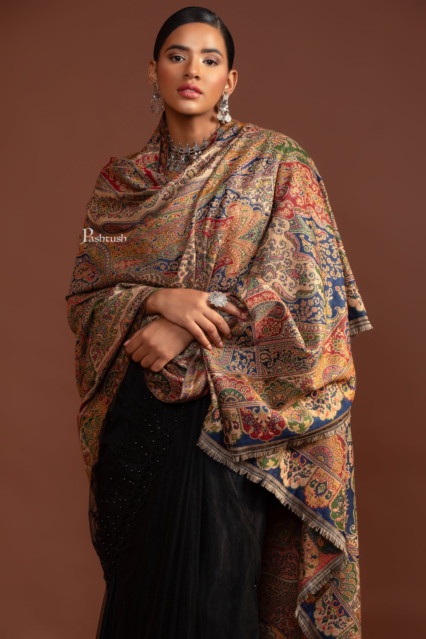Pashtush India Womens Shawls Pashtush Womens Faux Pashmina Shawl, Ethnic Pasiley Weave' Design, Multicolour