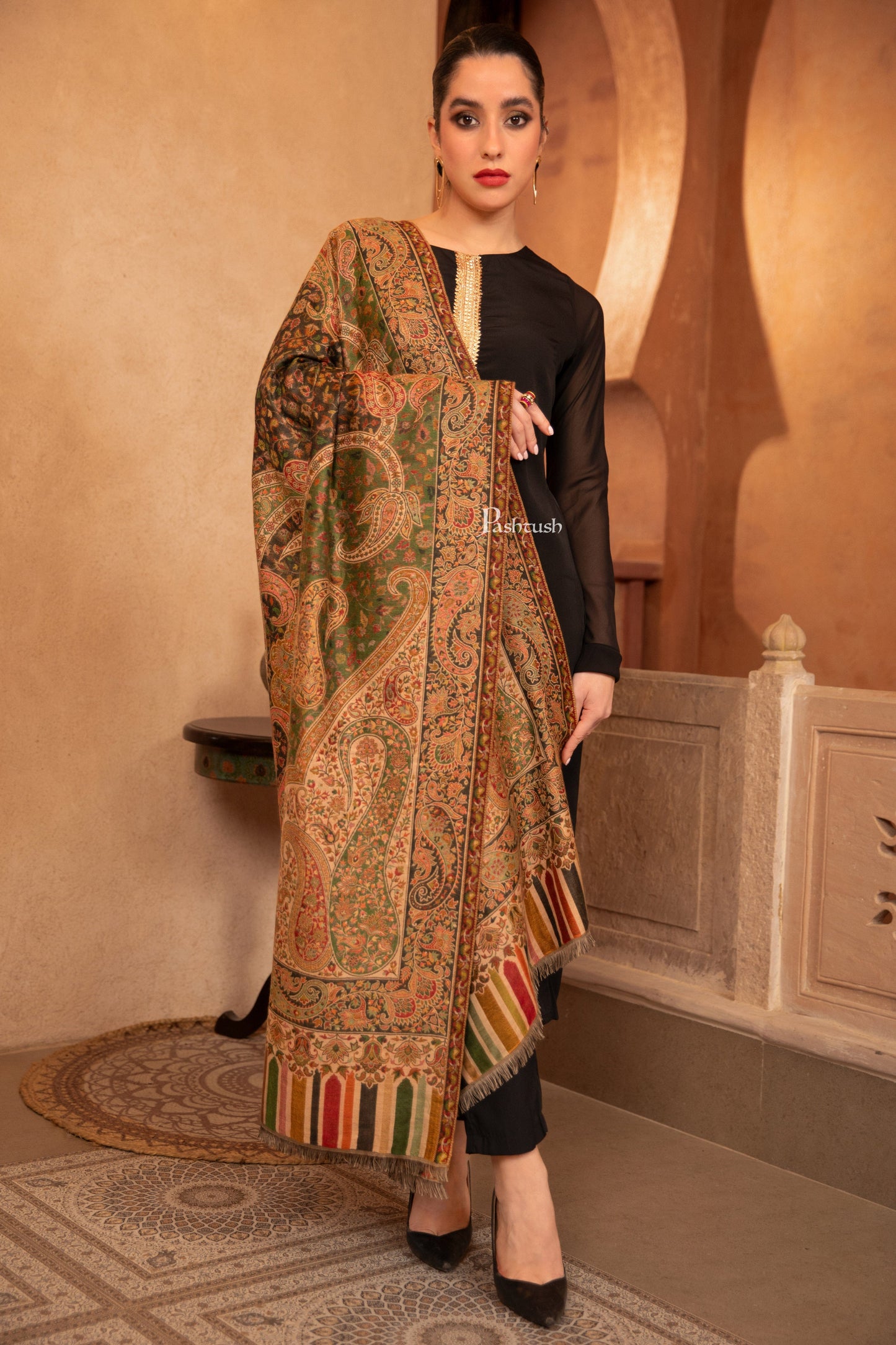 Pashtush India Womens Shawls Pashtush Womens Faux Pashmina Shawl, Ethnic Pasiley Weave' Design, Multicolour