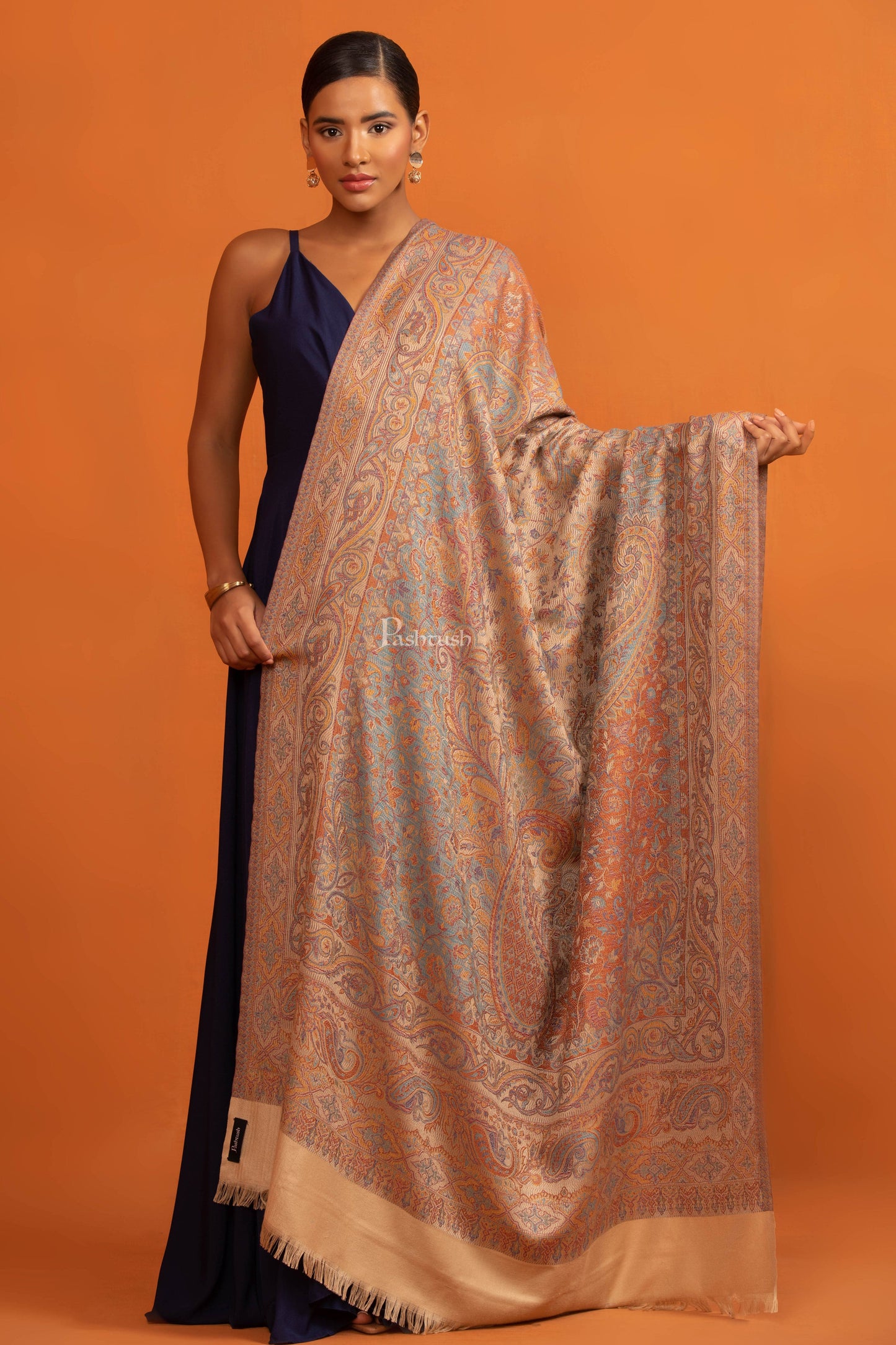Pashtush India womens scarf and Stoles Pashtush Womens Faux Pashmina Shawl, Ethnic Weave Design, Beige