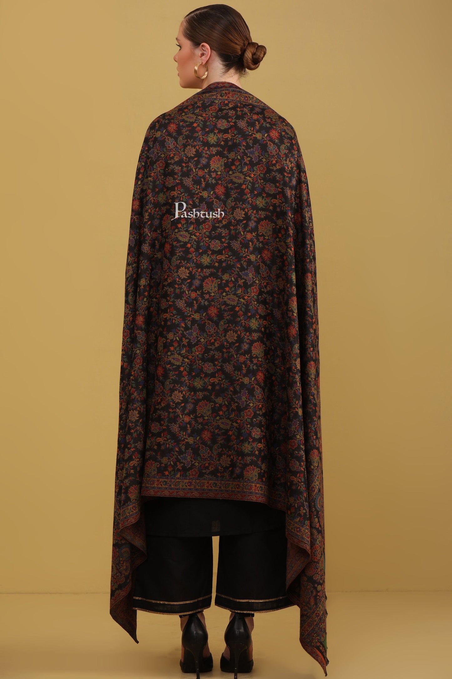 Pashtush India Womens Shawls Pashtush Womens Faux Pashmina Shawl, Ethnic Weave Design, Black