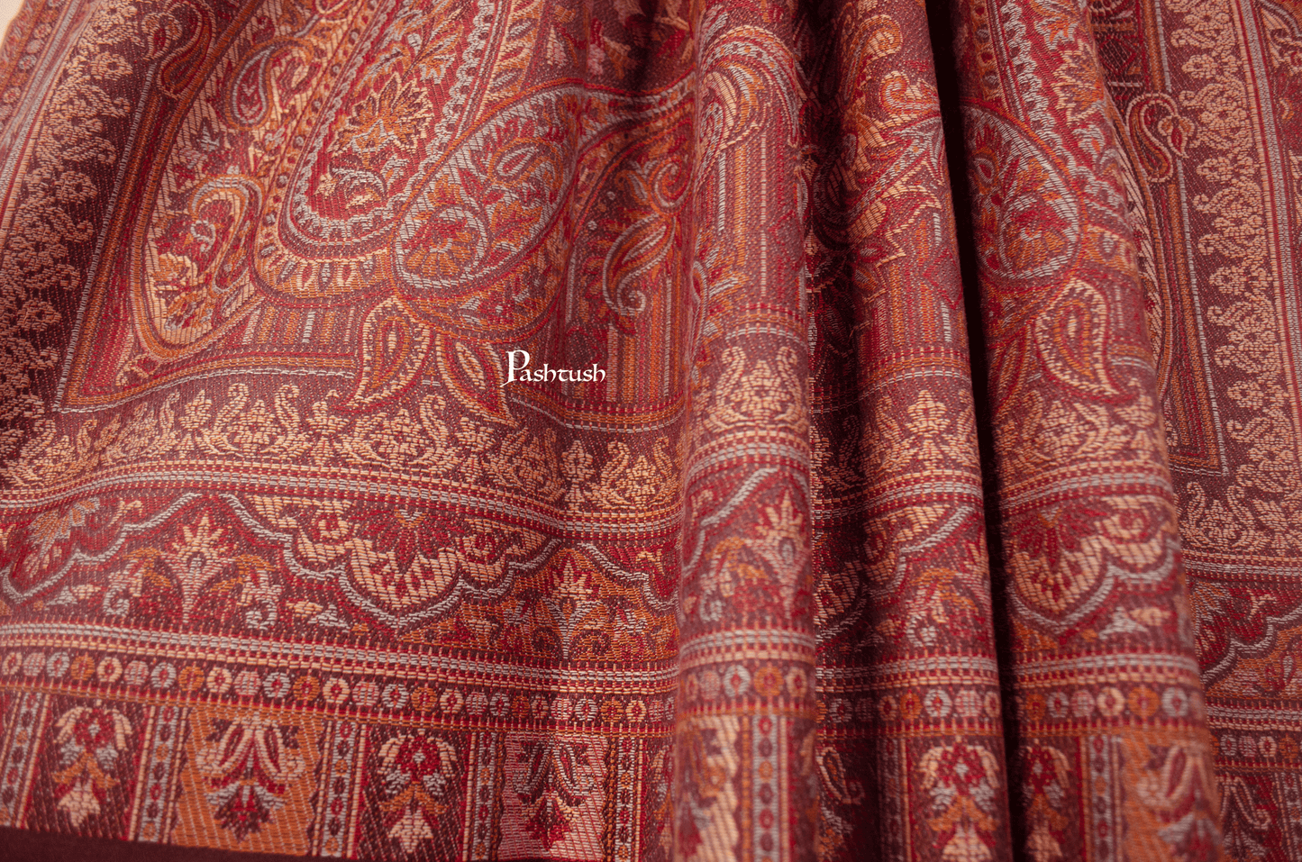 Pashtush India Womens Shawls Pashtush Womens Faux Pashmina Shawl, Ethnic Weave Design, Brown