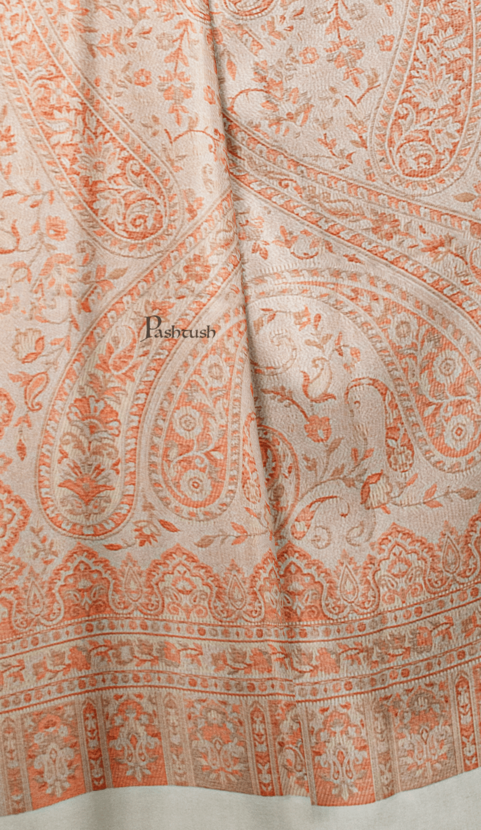 Pashtush India Womens Shawls Pashtush Womens Faux Pashmina Shawl, Ethnic Weave Design, Ivory